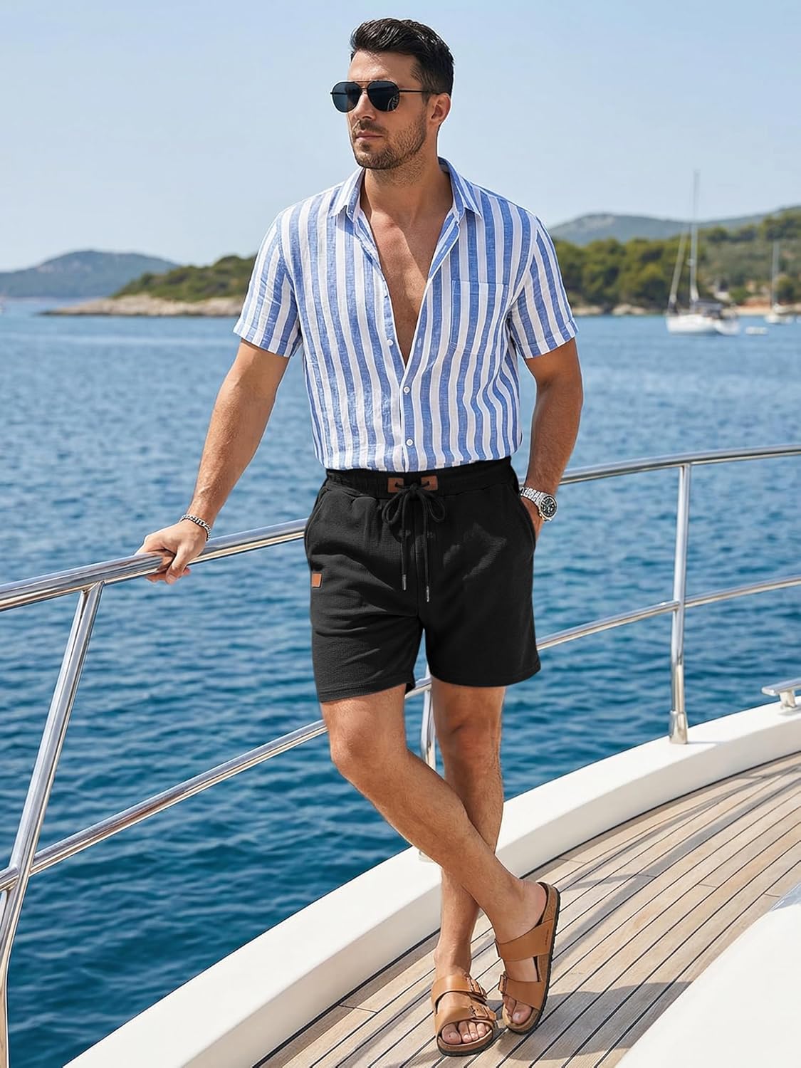 Detalle 2 de JMIERR Men’s Casual Waffle Knit Shorts (5" or 7") with Elastic Drawstring Waist & Pockets