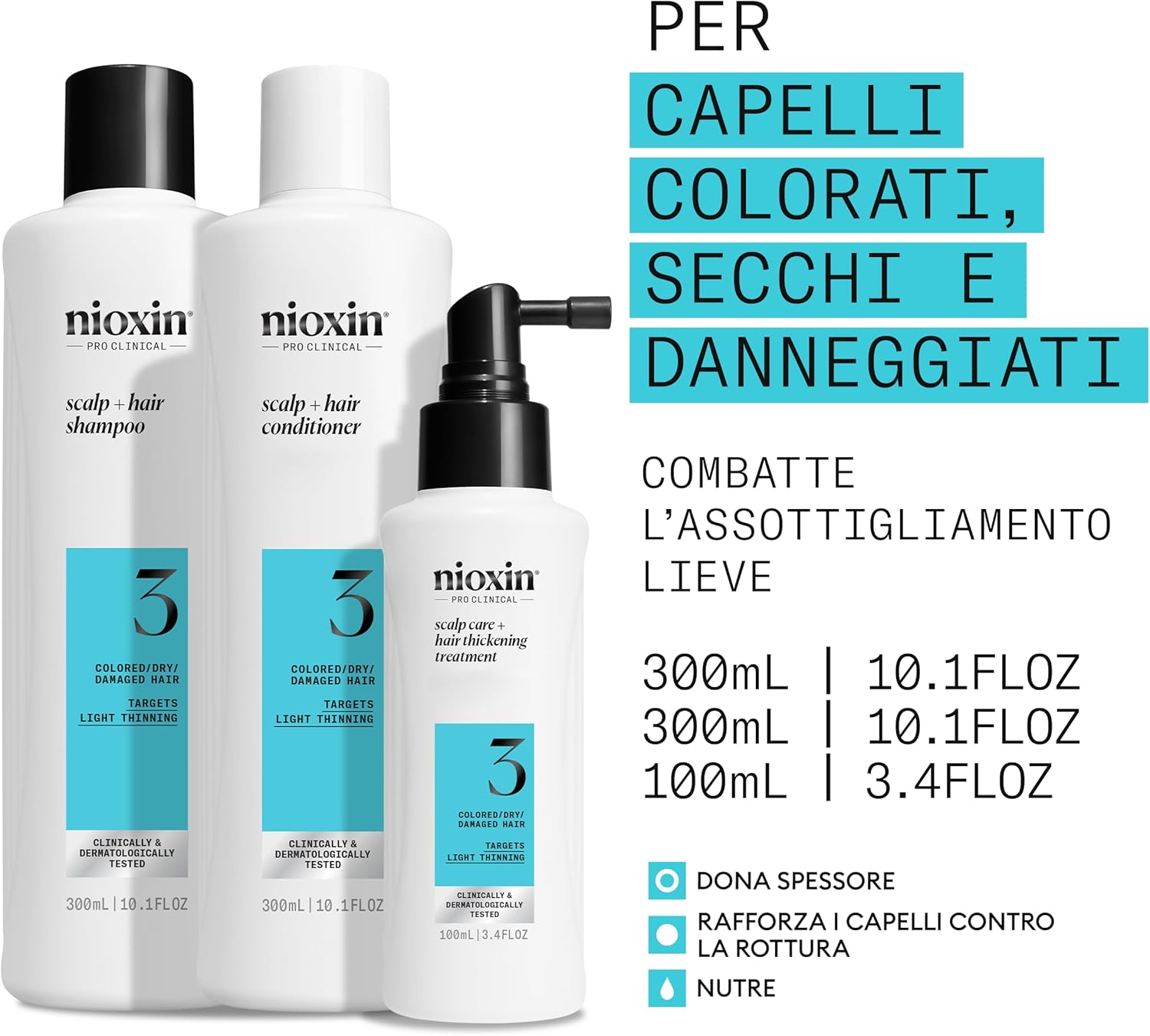 Thumbnail 1 de NIOXIN Scalp + Hair Thickening Sistema 3 per capelli colorati o secchi con assottigliamento lieve (shampoo, balsamo e trattamento)