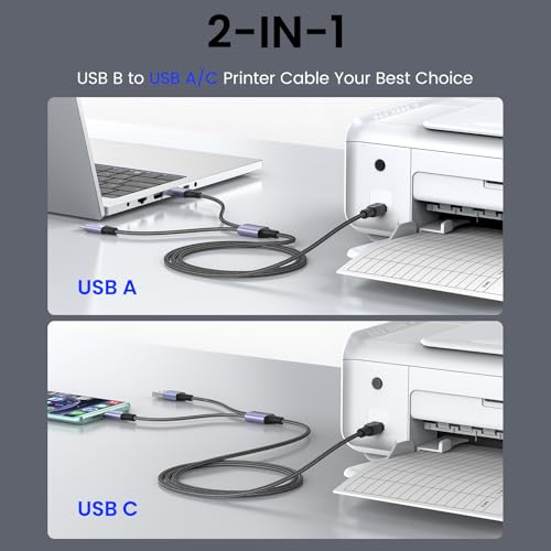 Thumbnail 2 de MOSWAG Câble Imprimante USB-C/USB-A vers USB-B 3M en Nylon – robustesse et connectivité durable