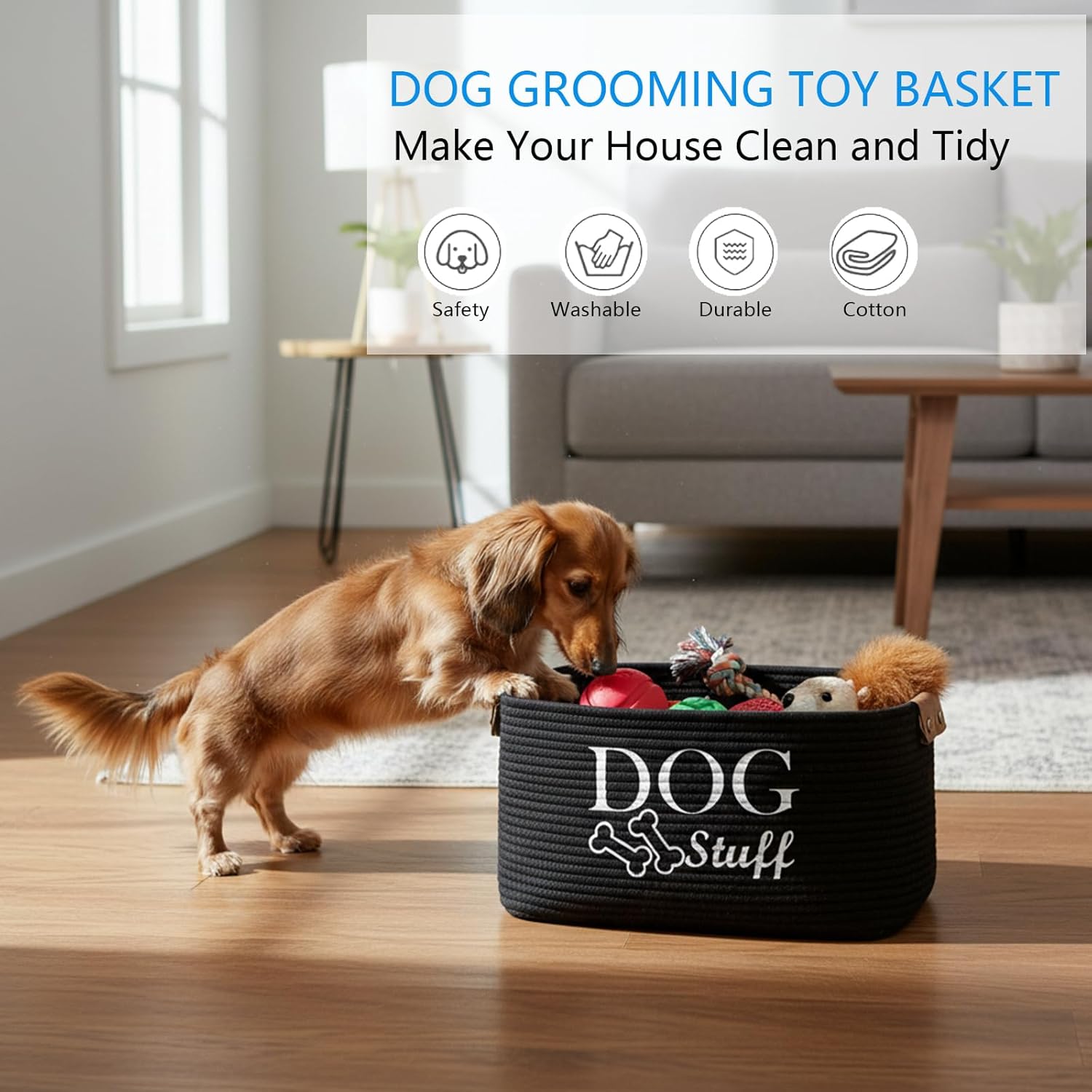 Thumbnail 1 de Morezi Durable Cotton Rope Dog Toy Storage Bin (Large) – Black