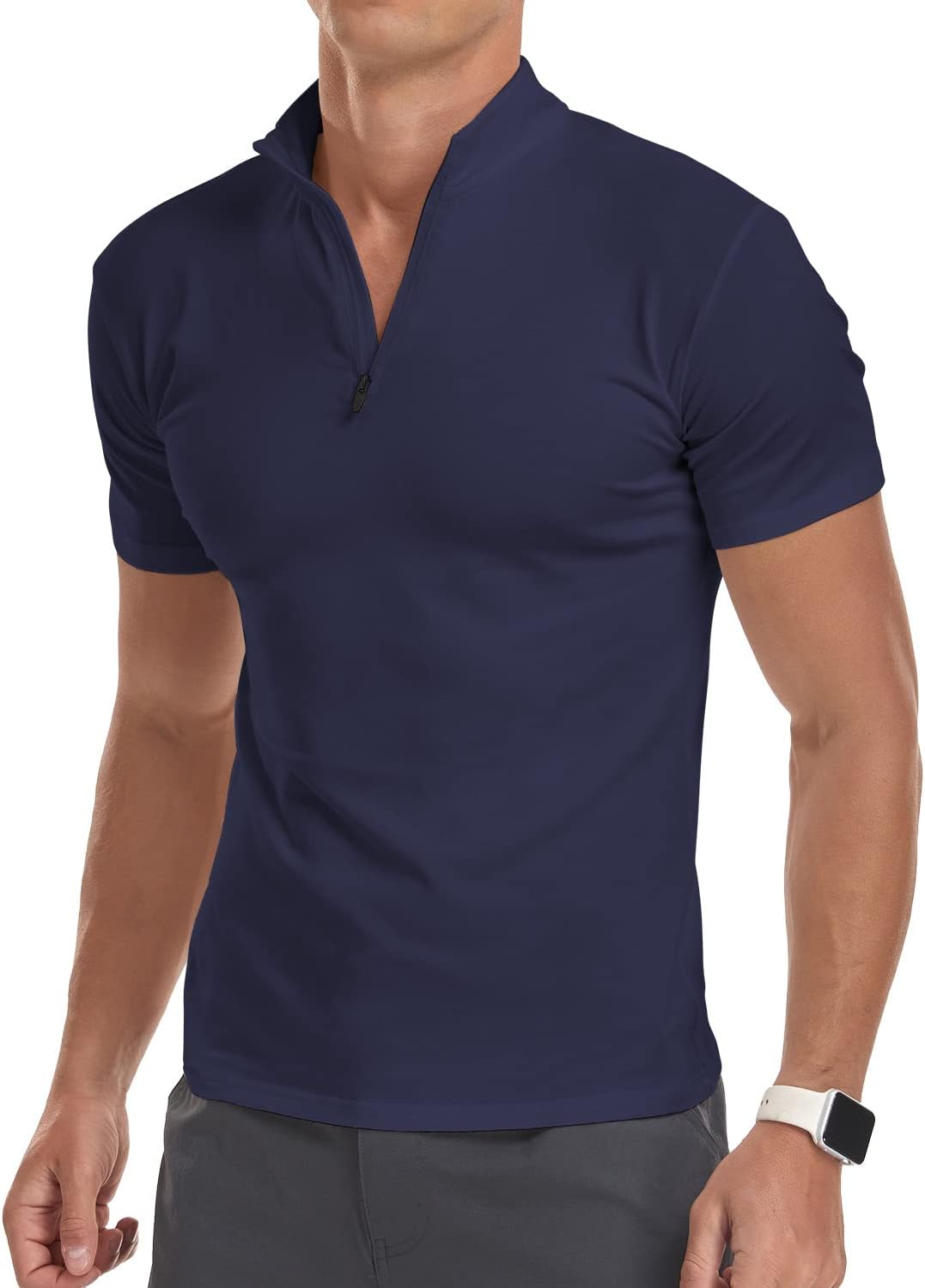 Detalle 2 de KUYIGO Men's Long & Short Sleeve Polo Shirts 1/4 Zip – Slim Fit Cotton Casual Top