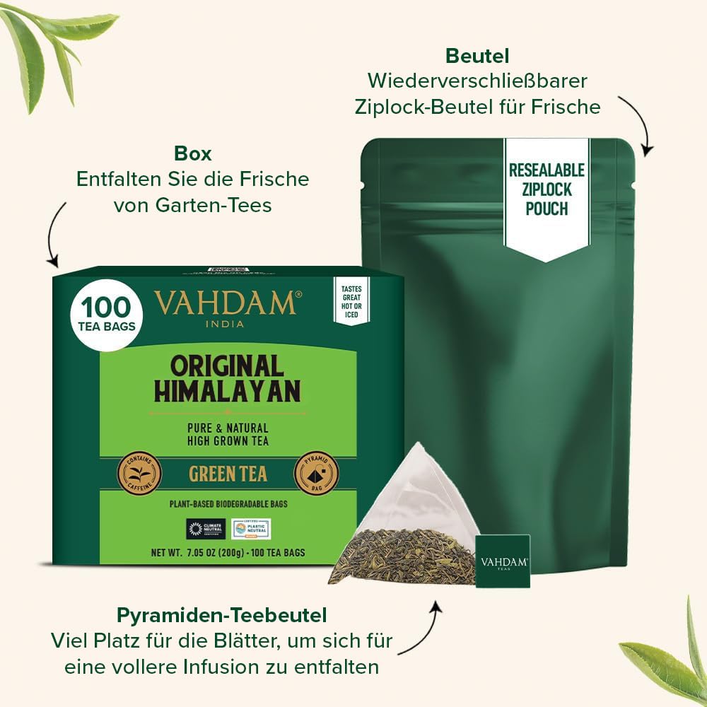 Detalle de VAHDAM Grüner Tee Von Himalaya – 100 Teebeutel