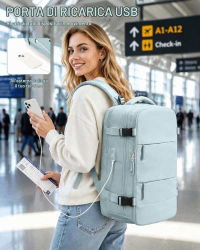 Detalle de SZLX Zaino Ryanair 40x30x20: bagaglio a mano comprimibile, porta USB e scomparto per laptop