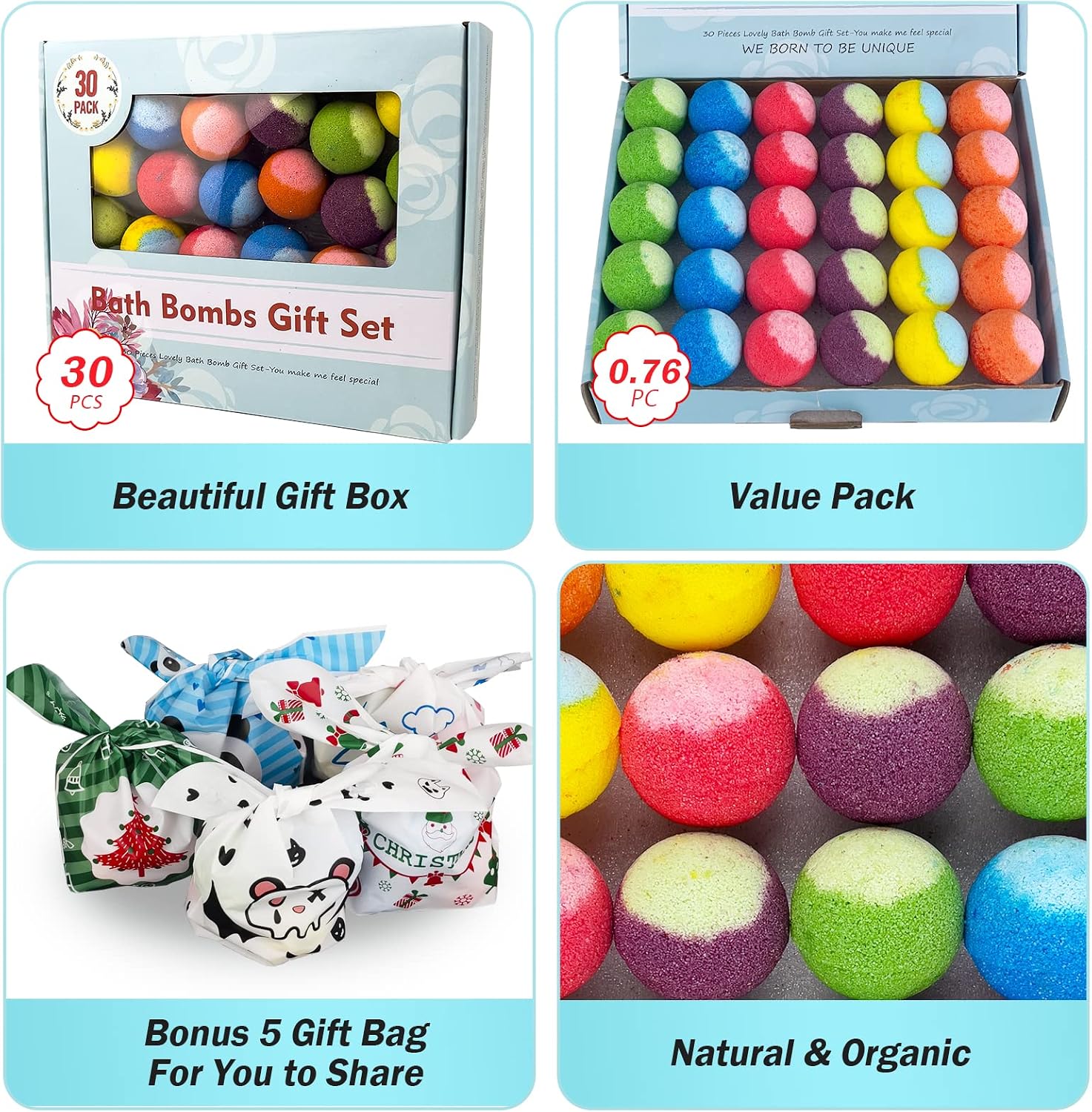 Detalle de PickMora 30 Pcs Bath Bomb Gift Set – Natural Organic Mini Bath Bombs (6 scents, 30 pieces)