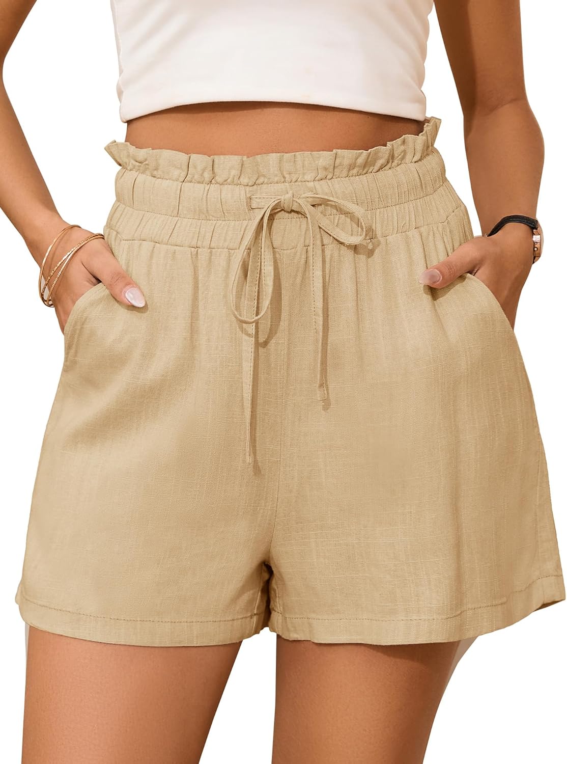Thumbnail 6 de StylSense Kurze Hose Damen Sommer – Leinen-Baumwoll Bermuda mit High Waist, Gummizug und Taschen