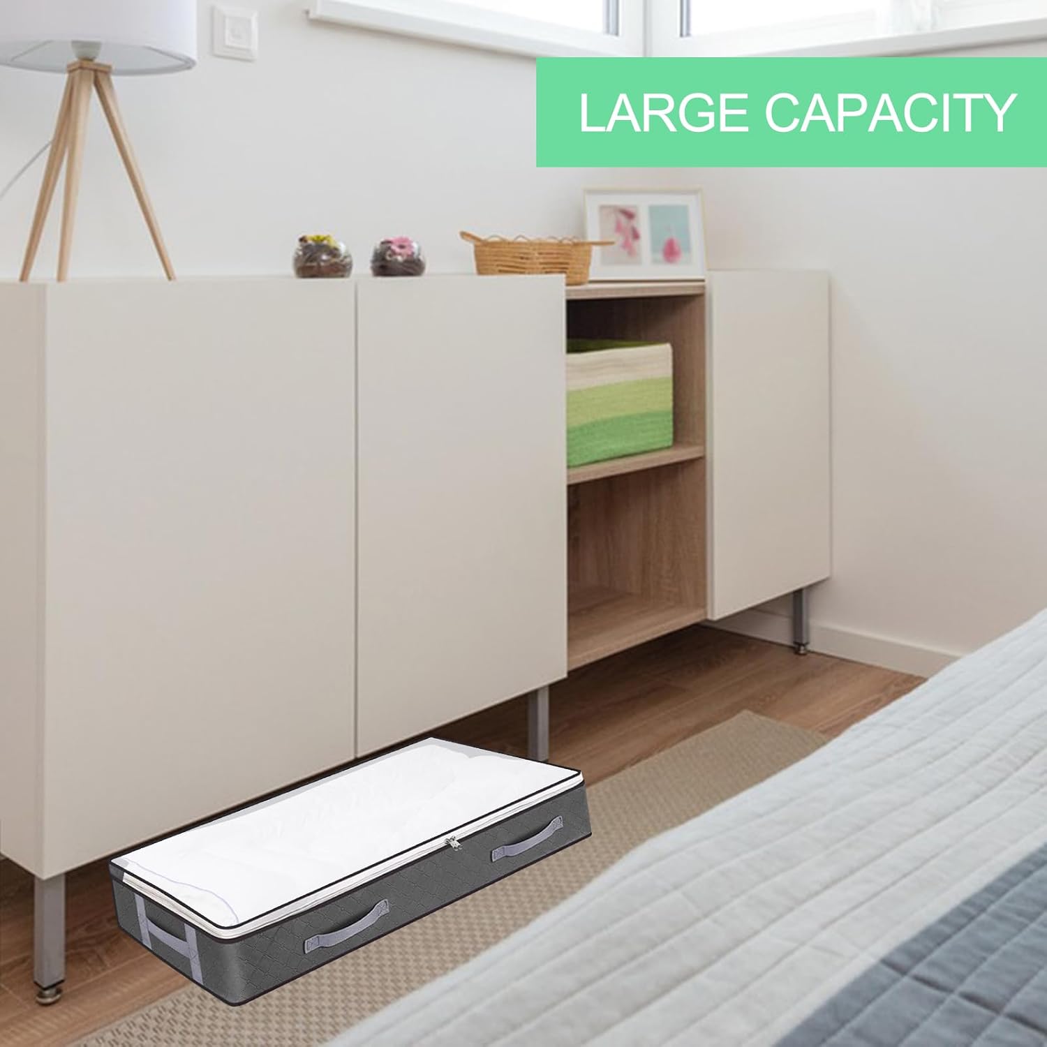 Thumbnail 2 de Lixiluxia 3er Set Unterbett-Aufbewahrungsboxen (Vlies) mit Fenster & Faltfunktion – 99 x 49,5 x 15 cm