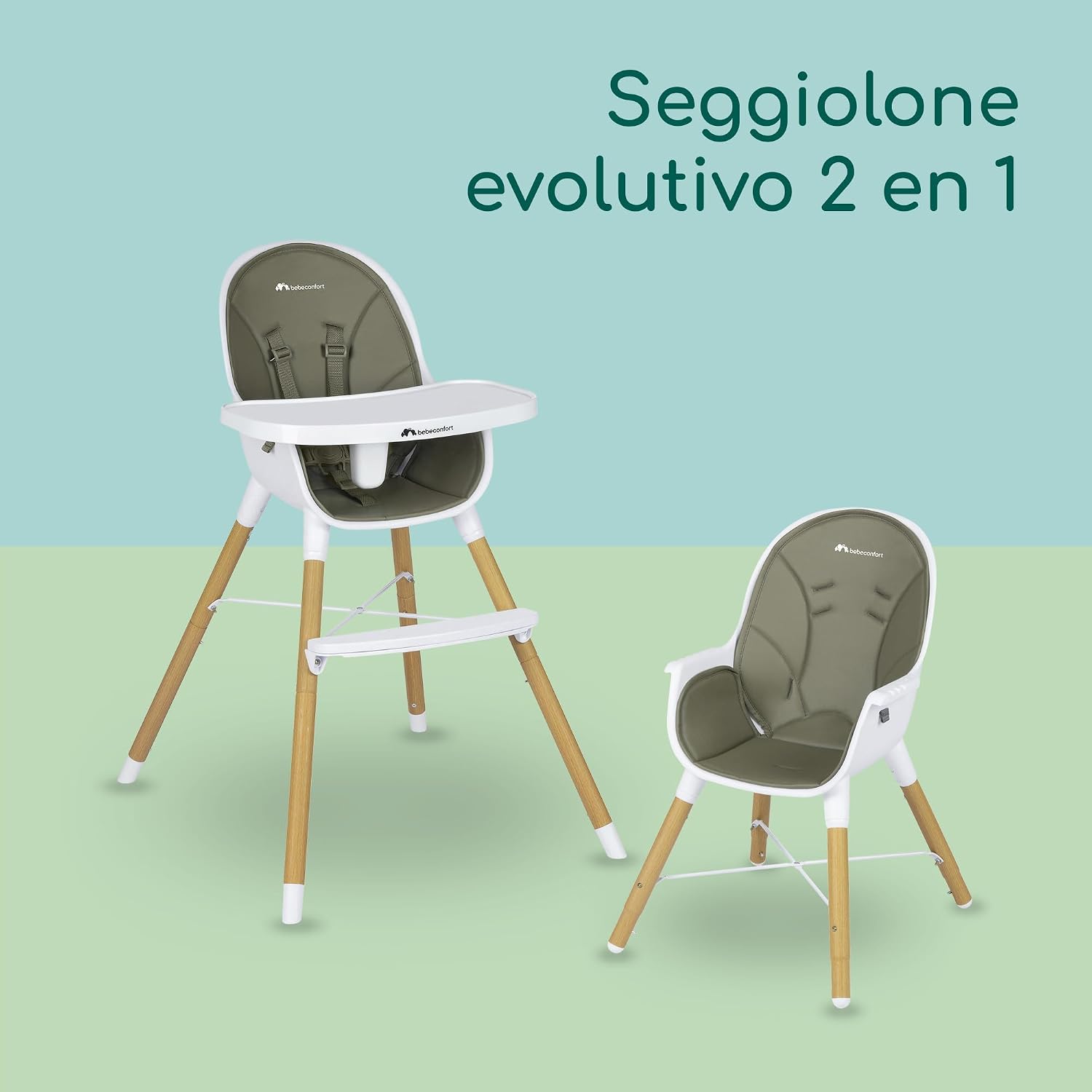 Thumbnail 2 de Bebèconfort Avista seggiolone pappa evolutivo 2 in 1 Mineral Green, trasformabile in sedia (da 6 mesi fino a 30 kg)