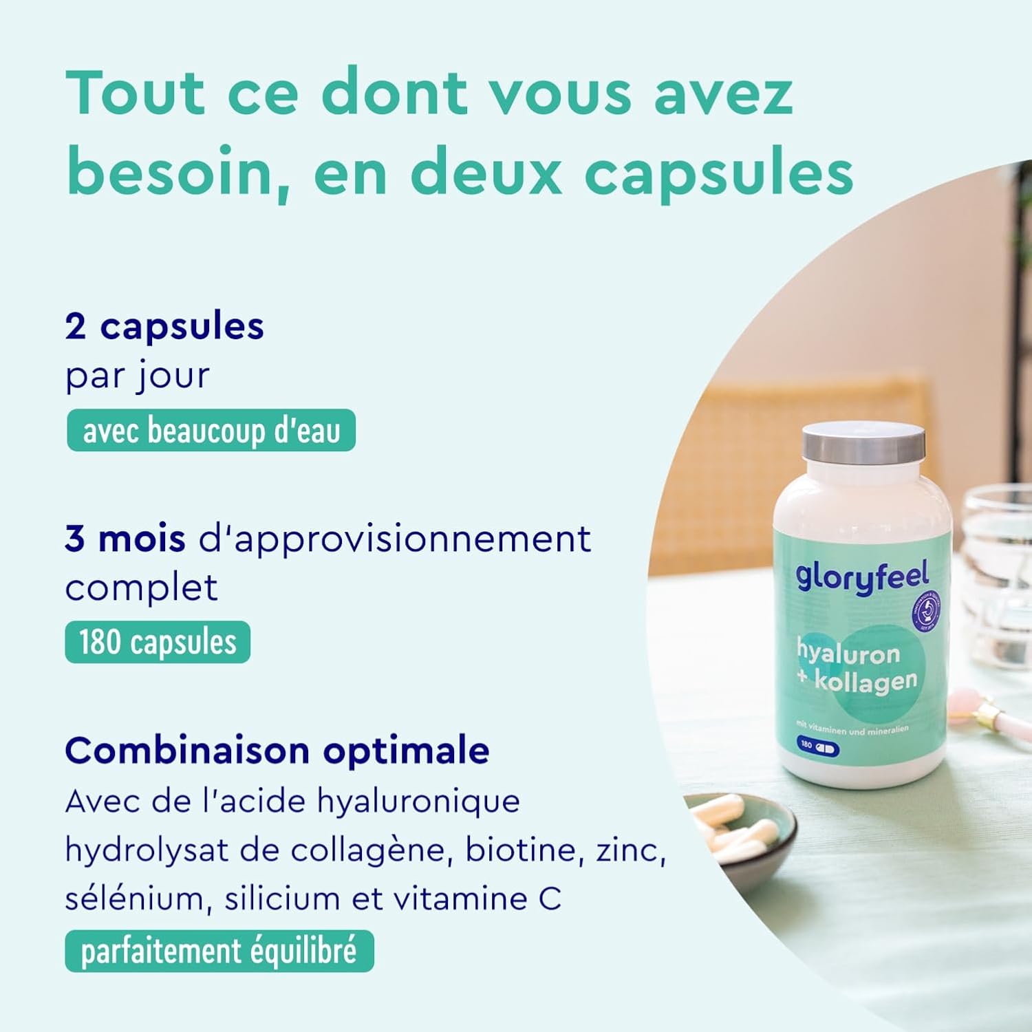 Detalle 2 de gloryfeel Collagène Type 1 & 3 180 gélules 💊