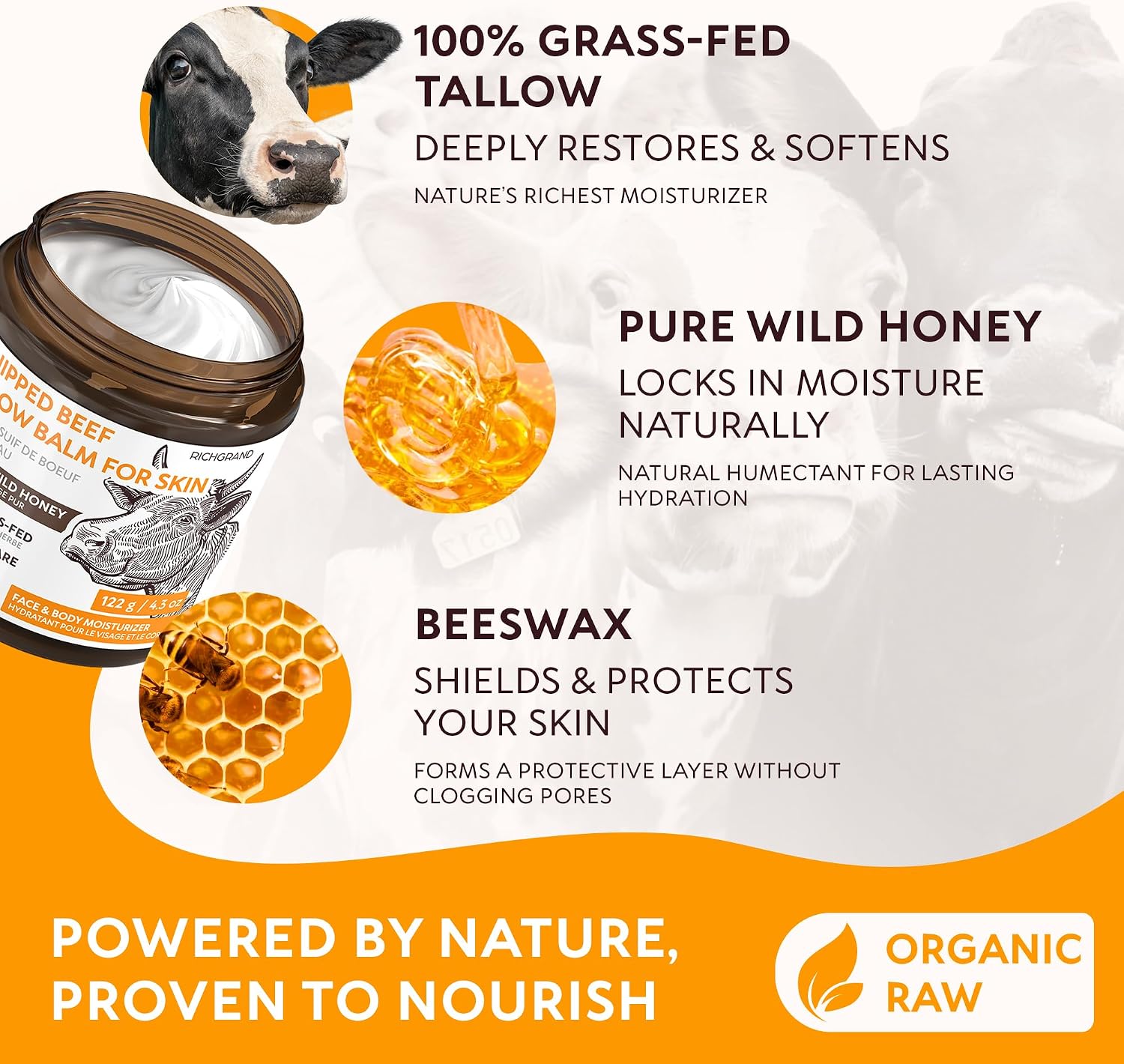 Detalle de RICHGRAND Beef Tallow Moisturizer Whipped Honey Balm for Face and Body