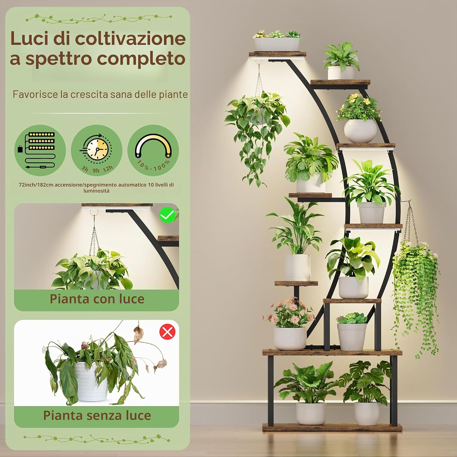 Thumbnail 2 de BACEKOLL Supporto per piante da interno con luci di crescita a 9 livelli, scaffale in metallo
