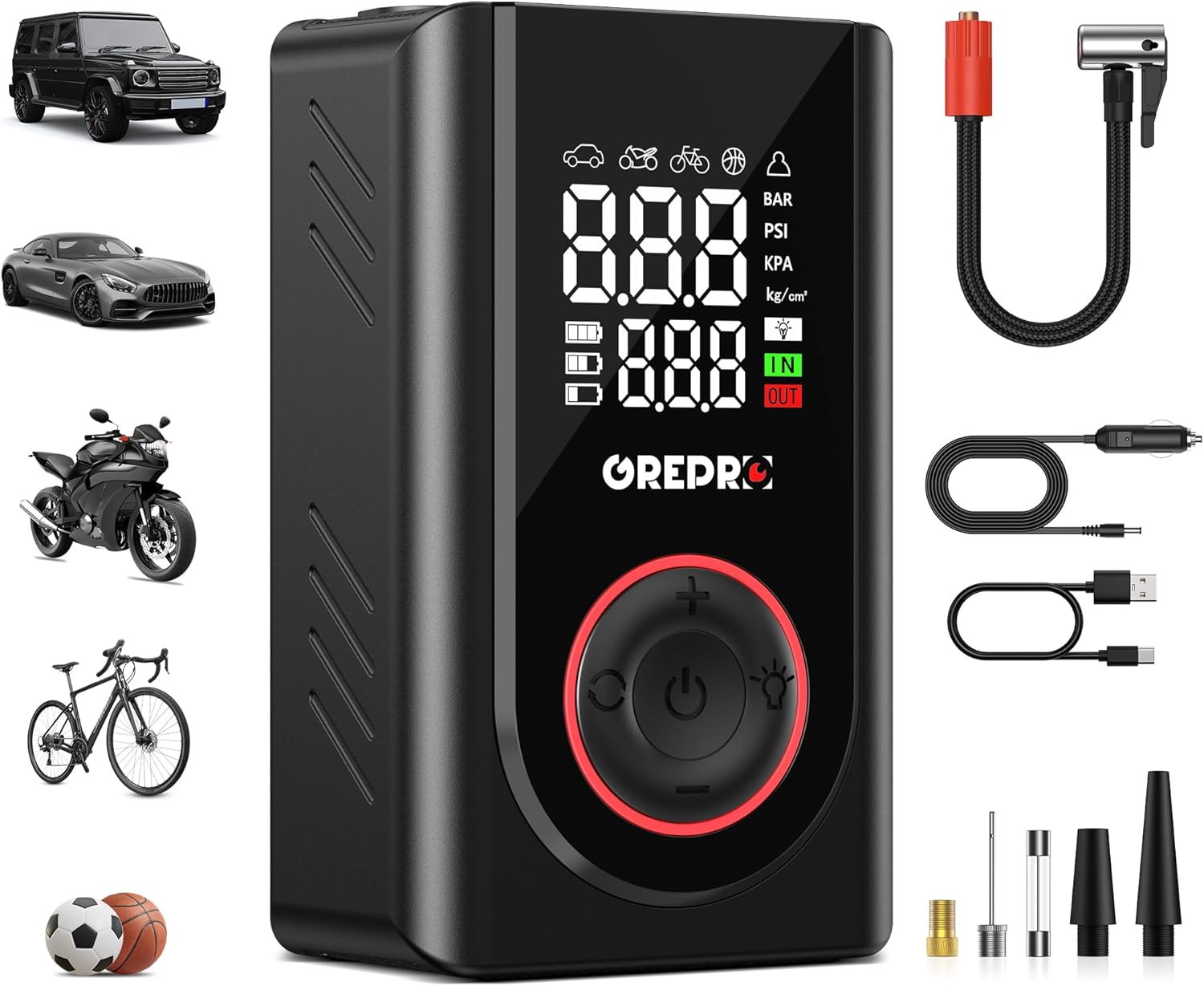 150 PSI Rechargeable Tyre Inflator with 5000mAh Power Bank ⛽
