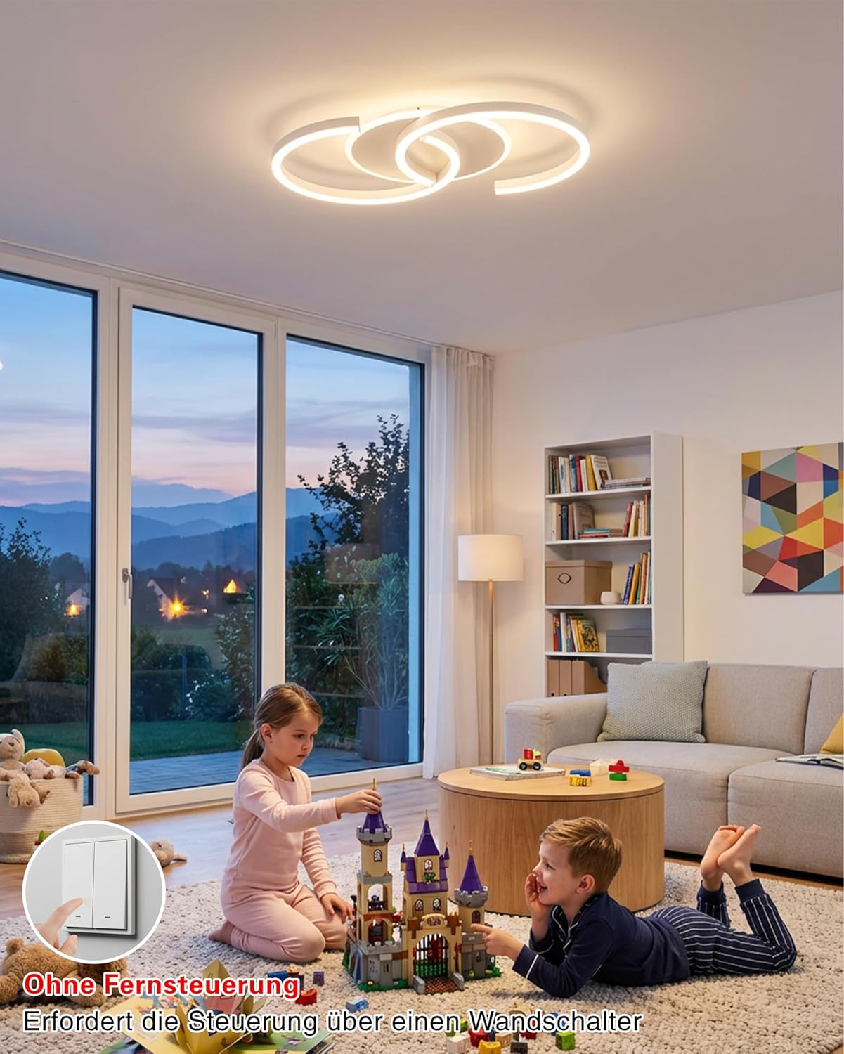Detalle de Meloweel LED-Deckenleuchte fürs Schlafzimmer (S-Form, 3000 K warmweiß) 32 W, 50 cm, 2 Ringe, nicht dimmbar