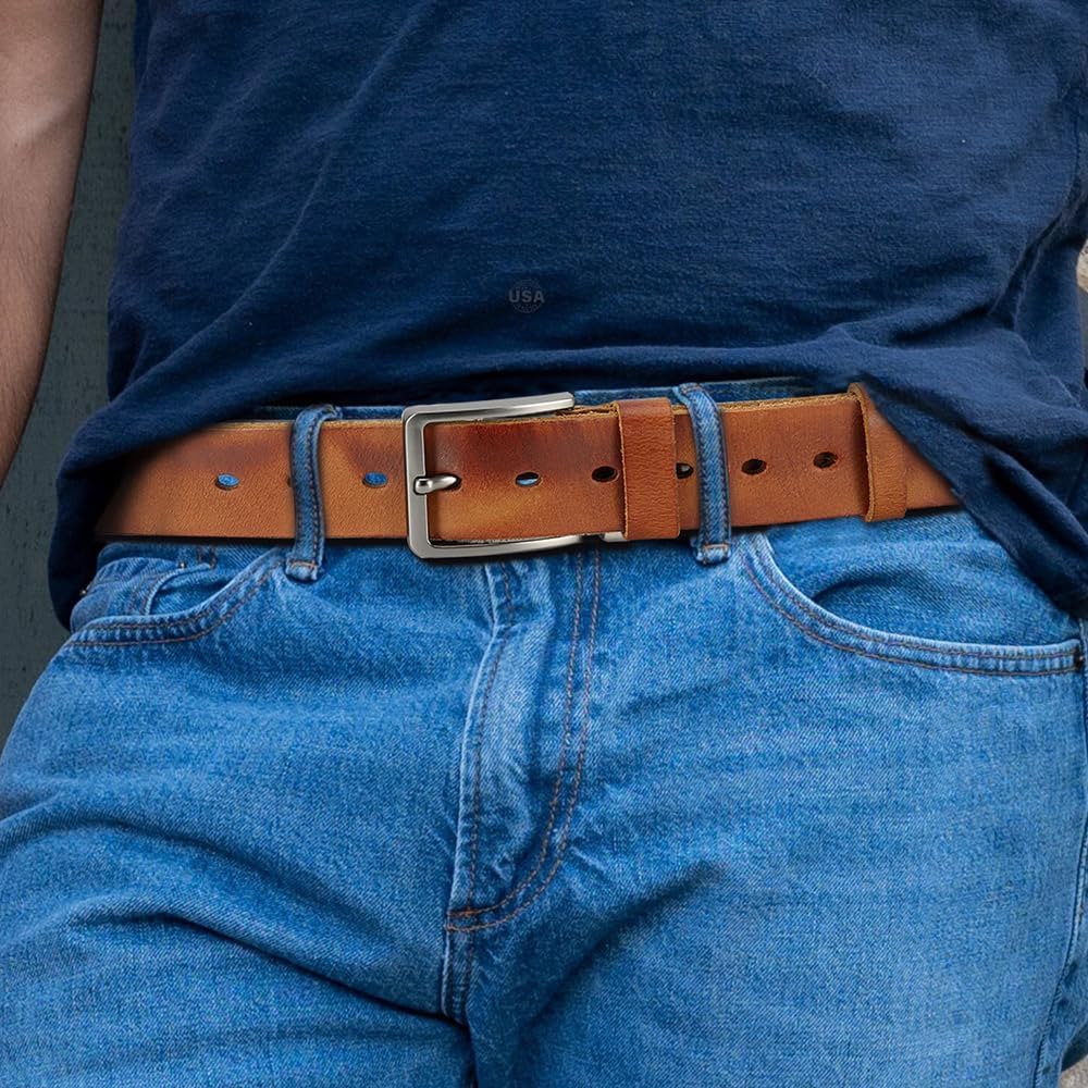Detalle 2 de DOOPAI Herren-Ledergürtel aus Vollleder, casual & Arbeit, mit einstellbarer Länge