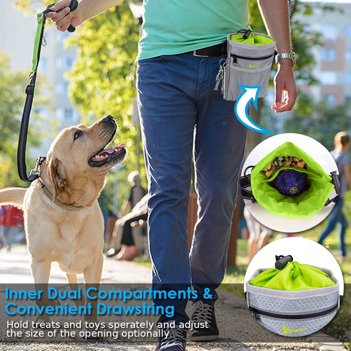 Thumbnail 6 de Lanktoo Dog Treat Pouch Bag with Poop Bag Holder (Grey+Green) – Waterproof, versatile walking companion