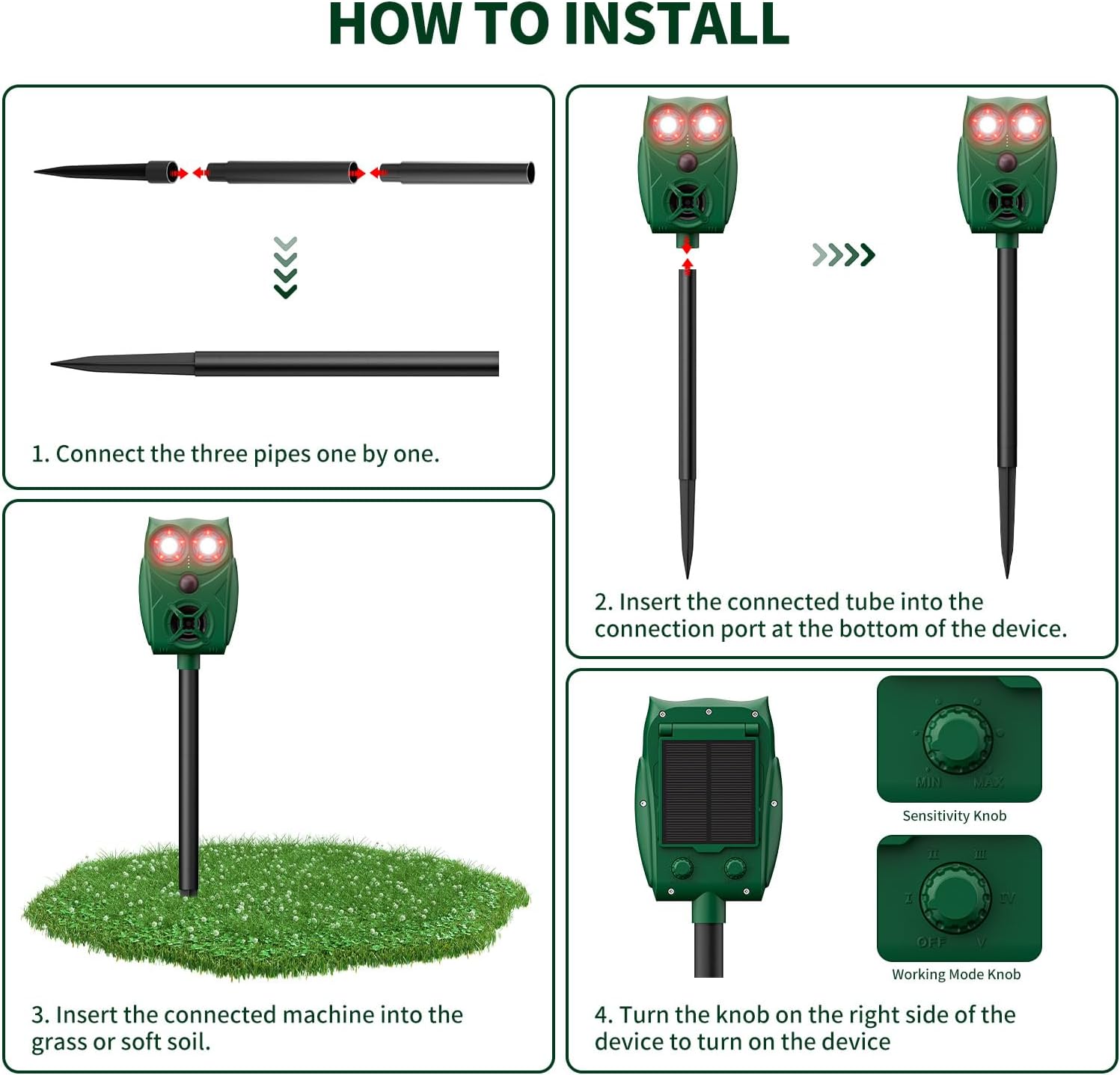 Thumbnail 3 de VxoDhuuo Cat Repellent Ultrasonic Solar/USB with Flame Flash Light, PIR Sensor & 5 Modes (IP65)