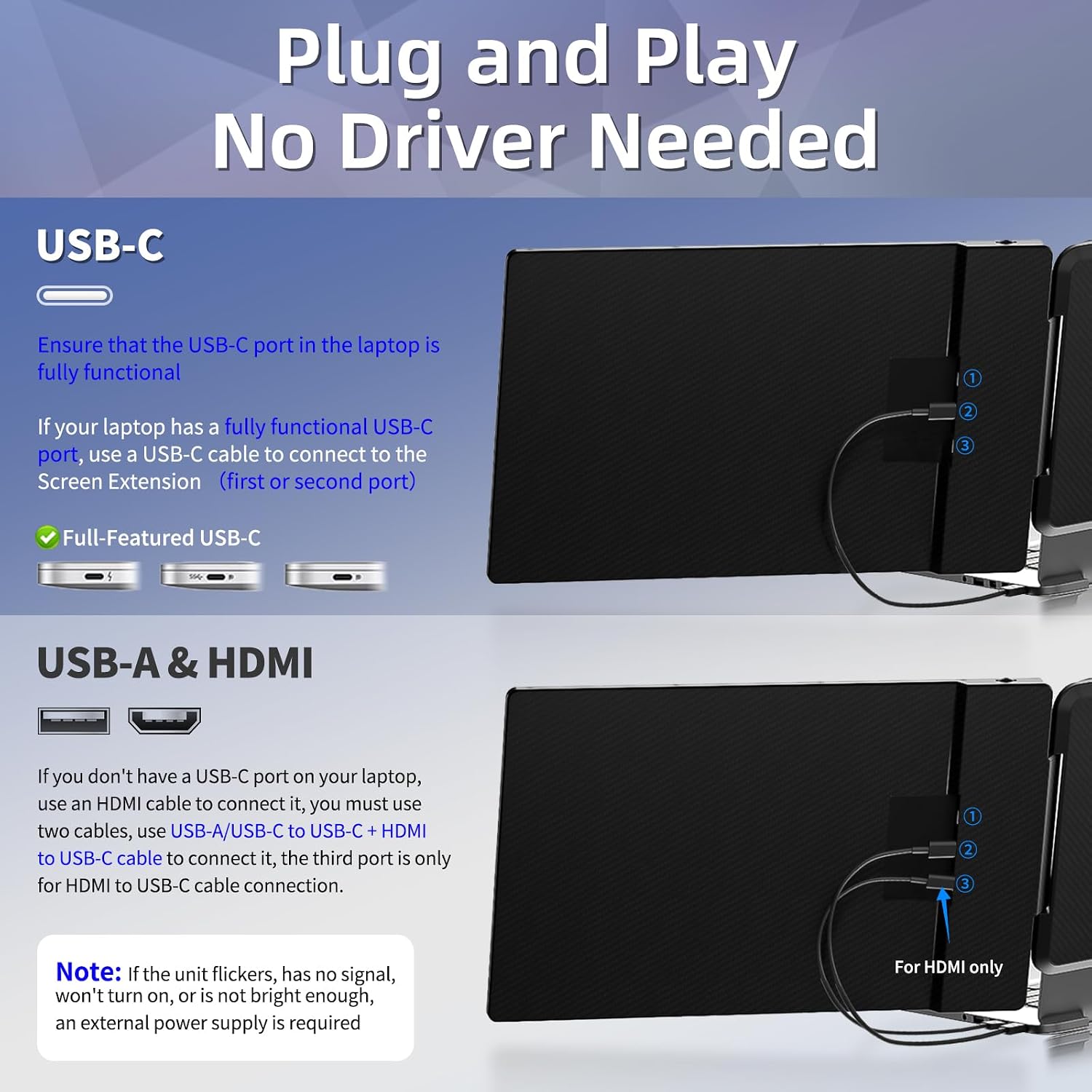Detalle de hualink Laptop Screen Extender 14" FHD 1080P IPS — Dual Screen Portable Monitor for 13.3–17" Laptops