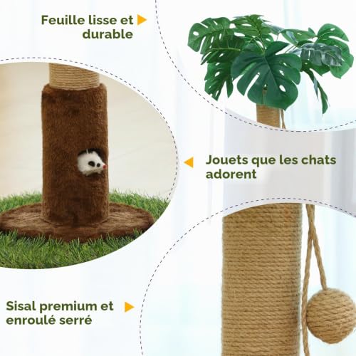 Thumbnail 5 de Woochpet Arbre à chat d’intérieur 90 cm avec corde en sisal et feuilles Monstera 3D