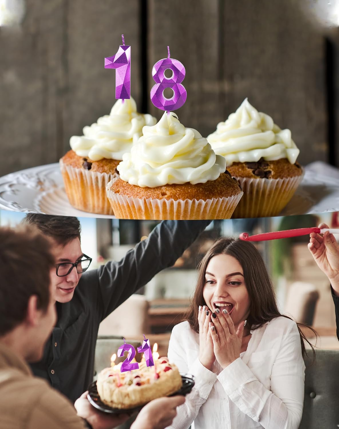 Detalle de Purple 20th Birthday Candles for Cake – 3D Number 20 Topper (Two Pieces)