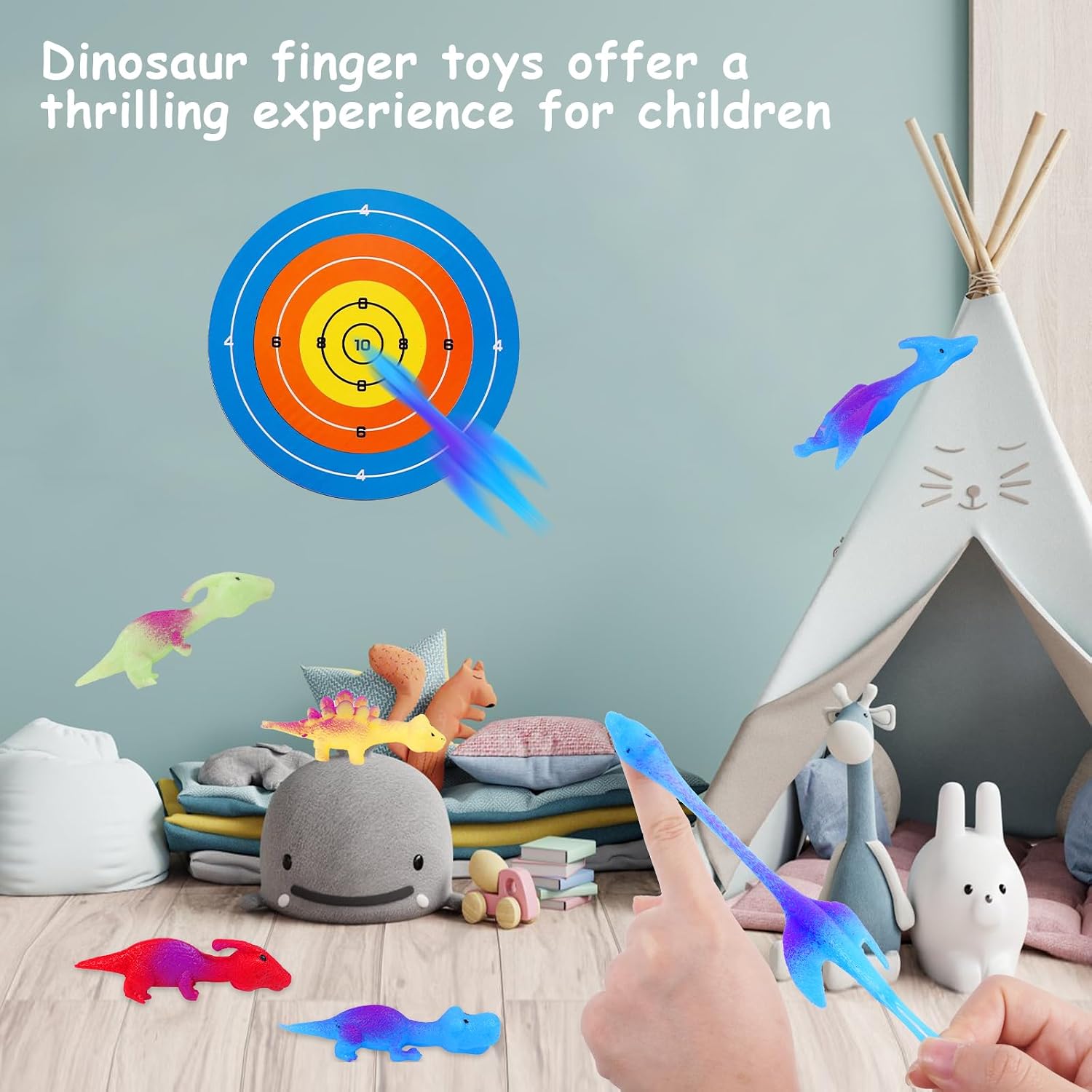 Detalle de Ainiv dinosaurus-katapultvingerspeelgoed, set van 10 in TPR
