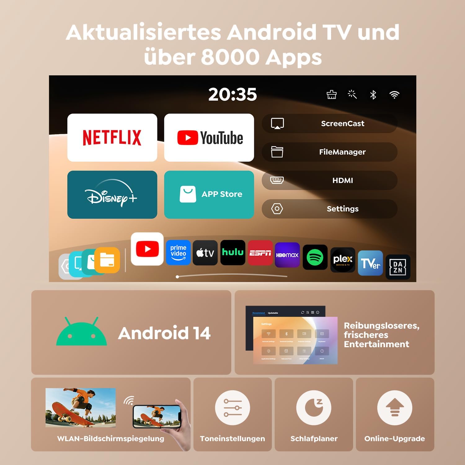 Detalle 2 de Mini Beamer 4K 1080P Smartprojektor mit Android 13 ⬛📽