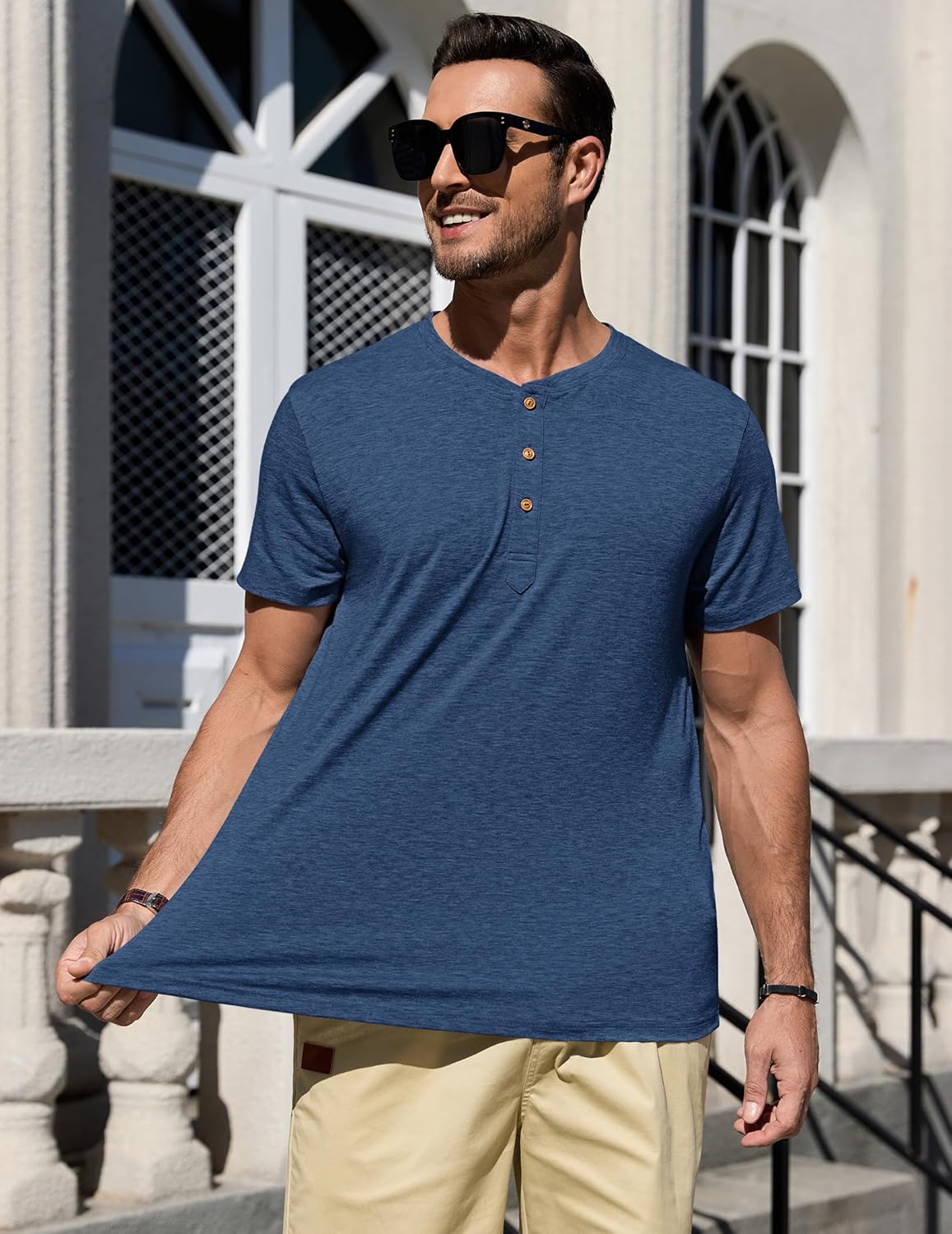 Detalle de TARAINYA Henley Shirt Herren – Baumwolle, 3-Knopf-Design, Kurzarm, M–4XL