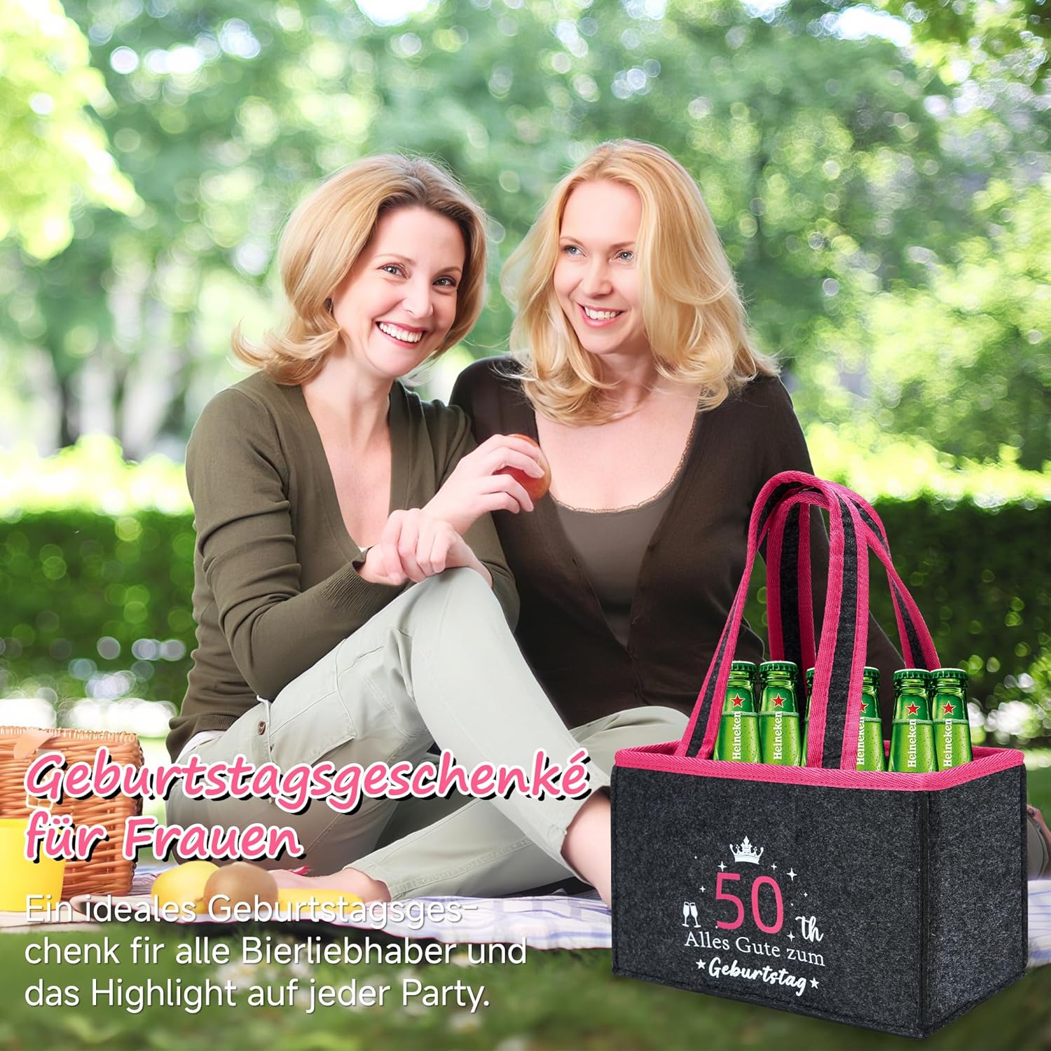Detalle de Rilcn 50 Geburtstag Geschenkset für Frauen – Lustige Socken & Wiederverwendbare Filztasche