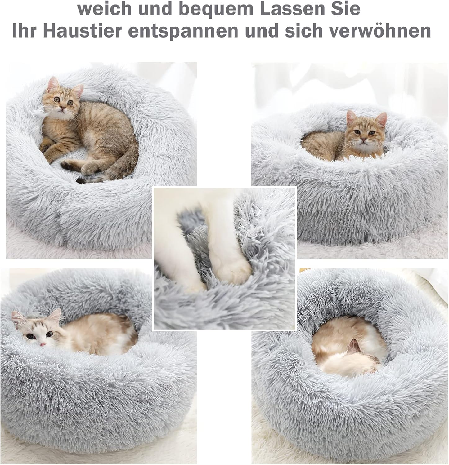 Thumbnail 2 de Nepfaivy Katzenbett Hundebett Flauschig Rund (Donut) – M, hellgrau, waschbar