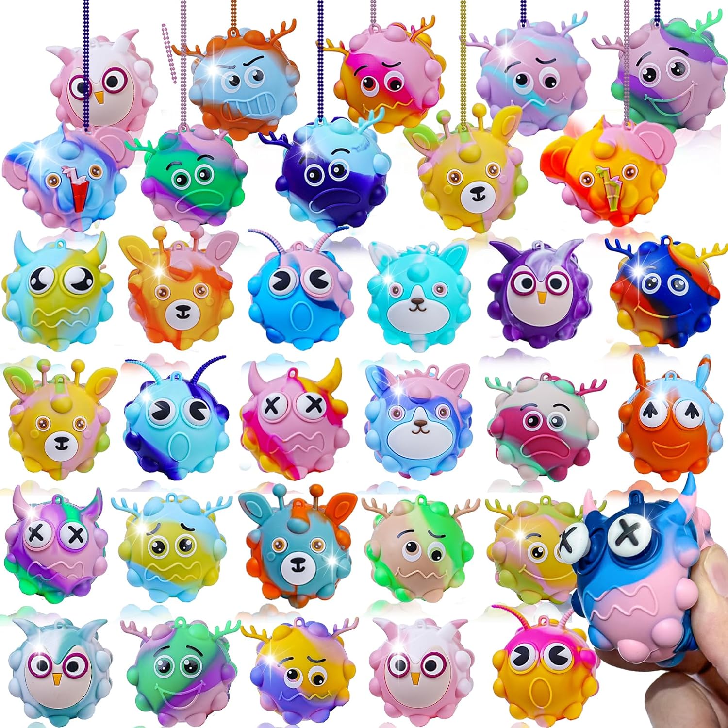 9-Pack Animal Pop Fidget Ball Toys (Pop It Stress Balls) for Birthday, Classroom Prizes & Easter Baskets