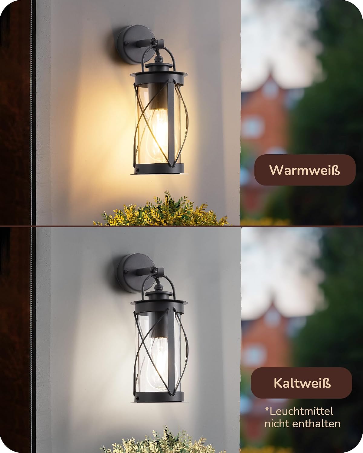 Detalle de EDISHINE Wandleuchte Außen/Innen – Retro-Design mit Aluminiumrahmen, IP44, E27