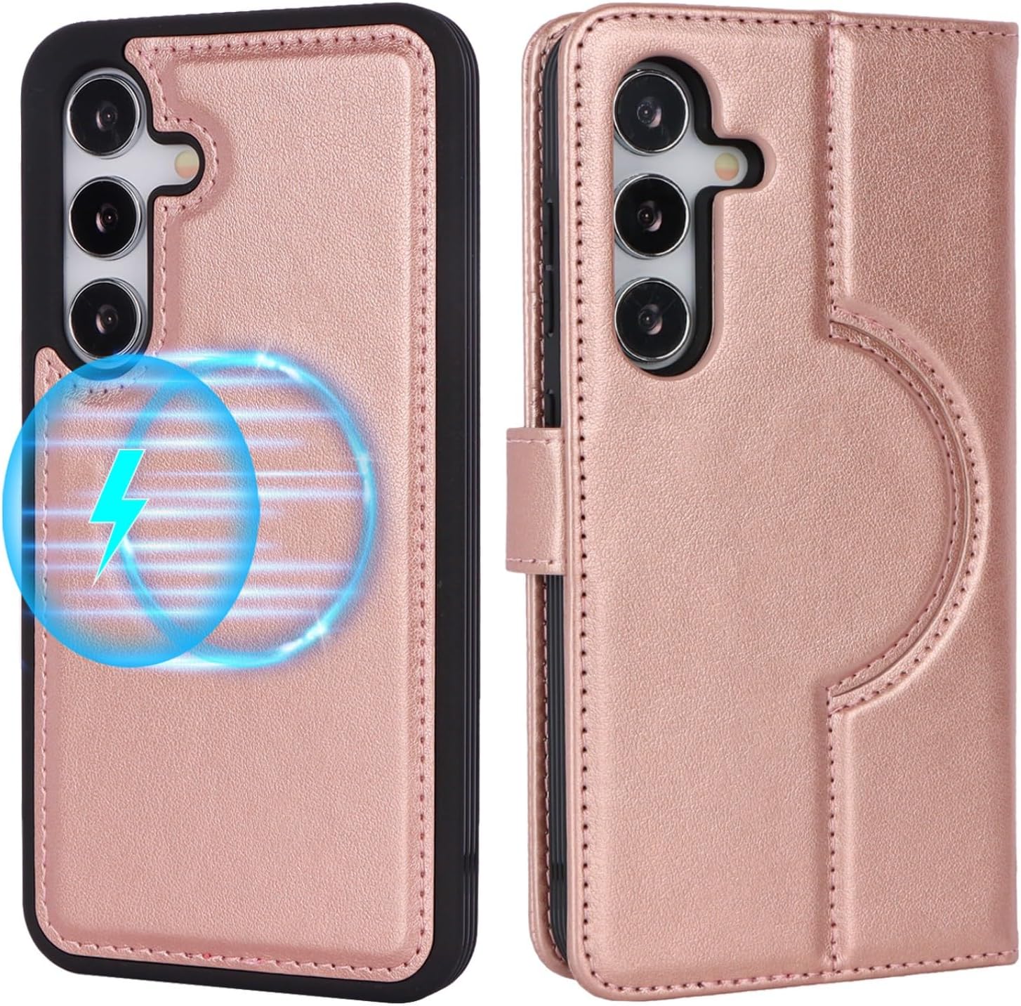 Detalle de Zouzt Case for Samsung Galaxy S24: Detachable 2-in-1 Wallet Magnetic Case in Rose Gold