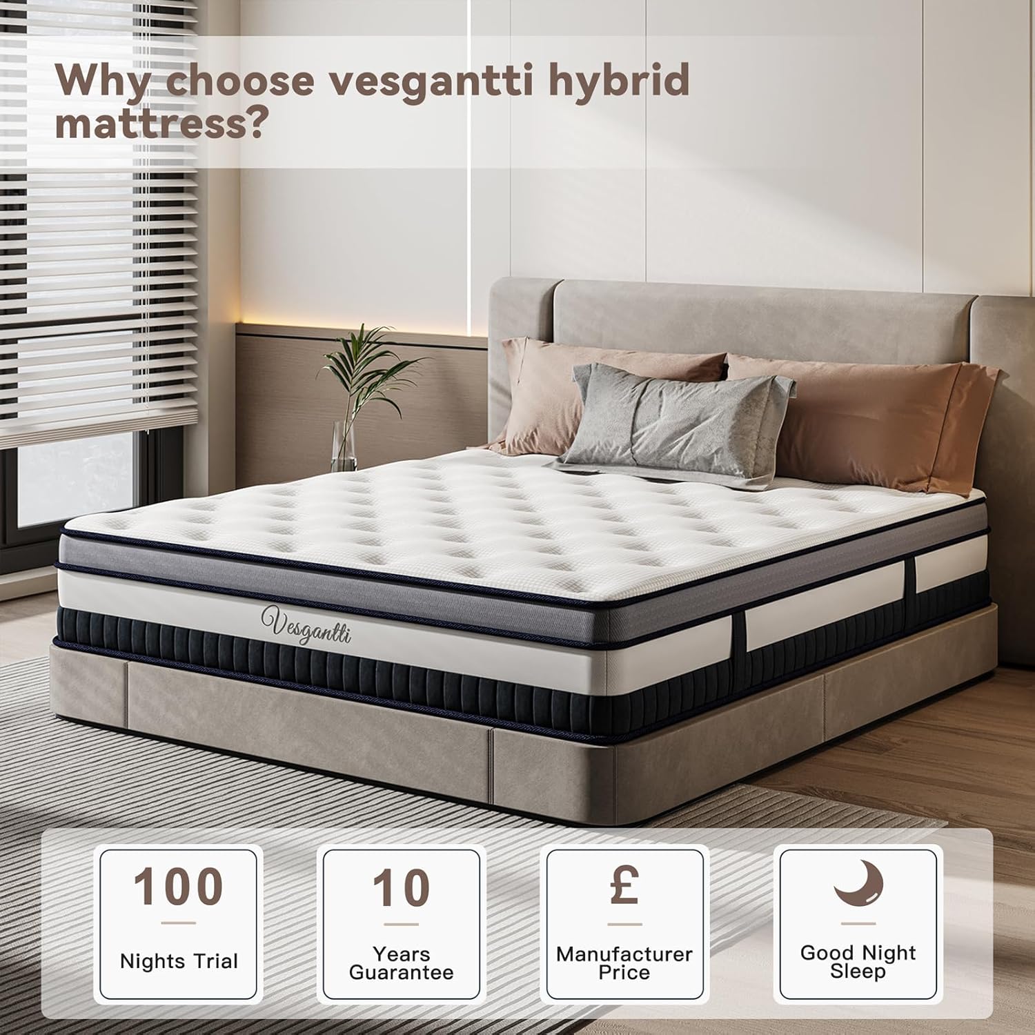 Thumbnail 5 de Vesgantti 4FT Small Double 11 Inch Pocket Sprung Mattress (Medium, Box Top Collection)