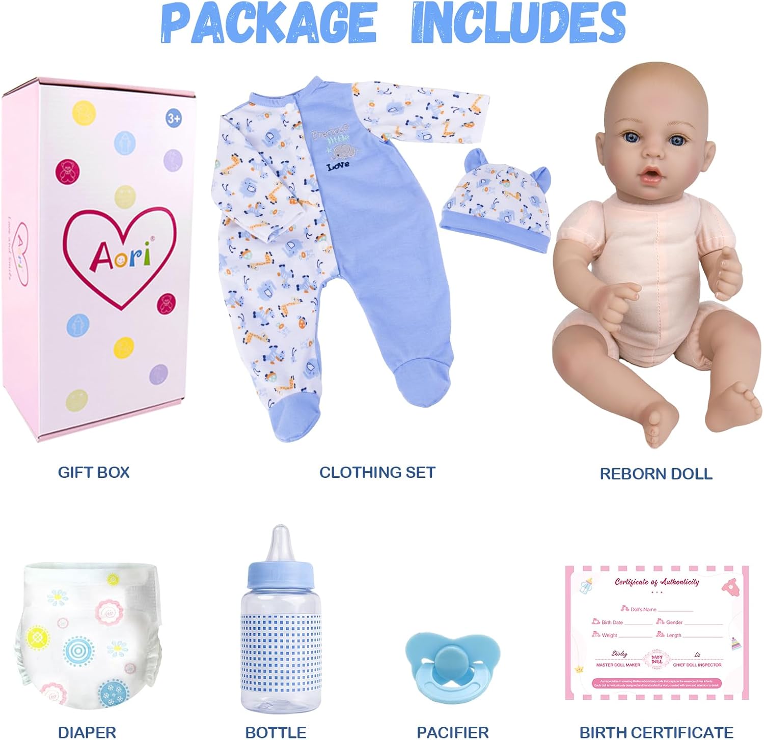 Thumbnail 6 de Aori Reborn Boy 18" Realistic Newborn Doll with Weighted Body and 6-Piece Accessory Set