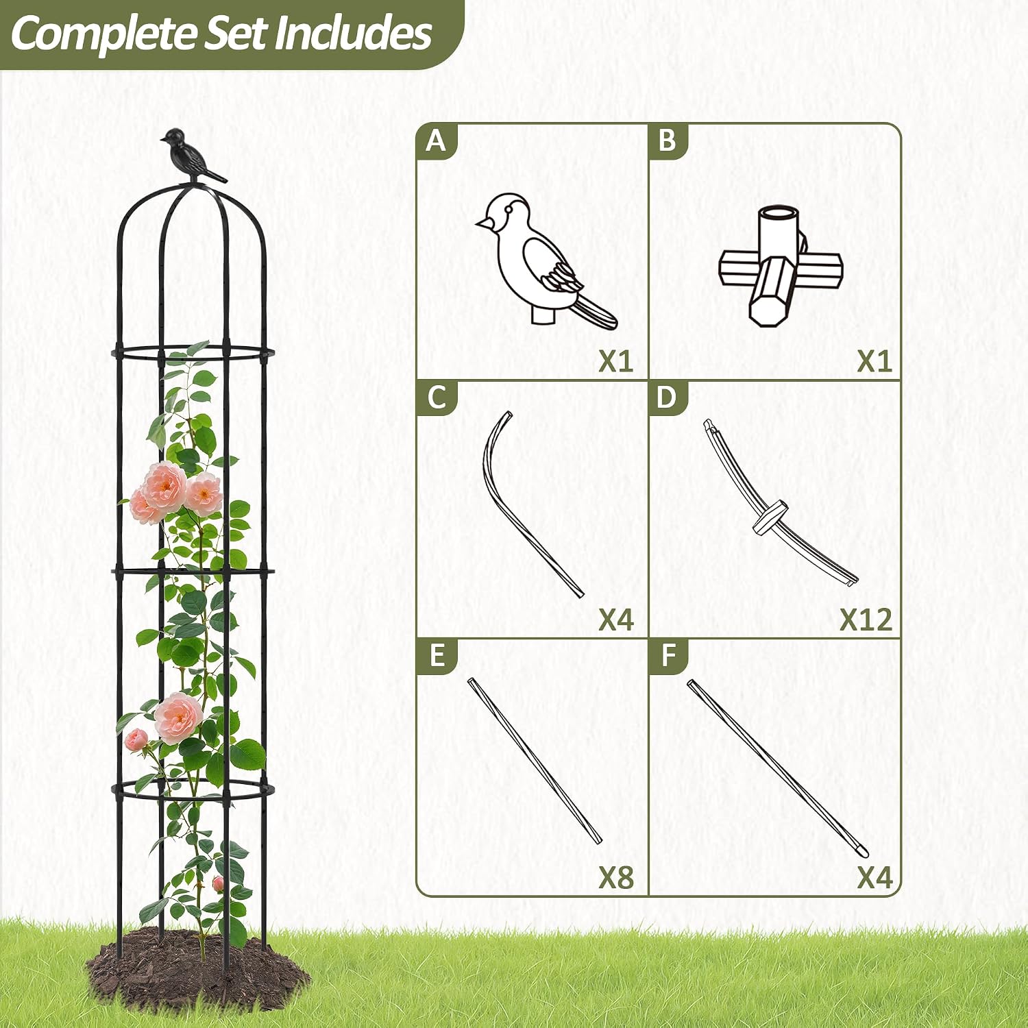 Detalle 2 de Trellume TL-HJ-010 Garden Obelisk Trellis, Adjustable Steel Support, 69 in.