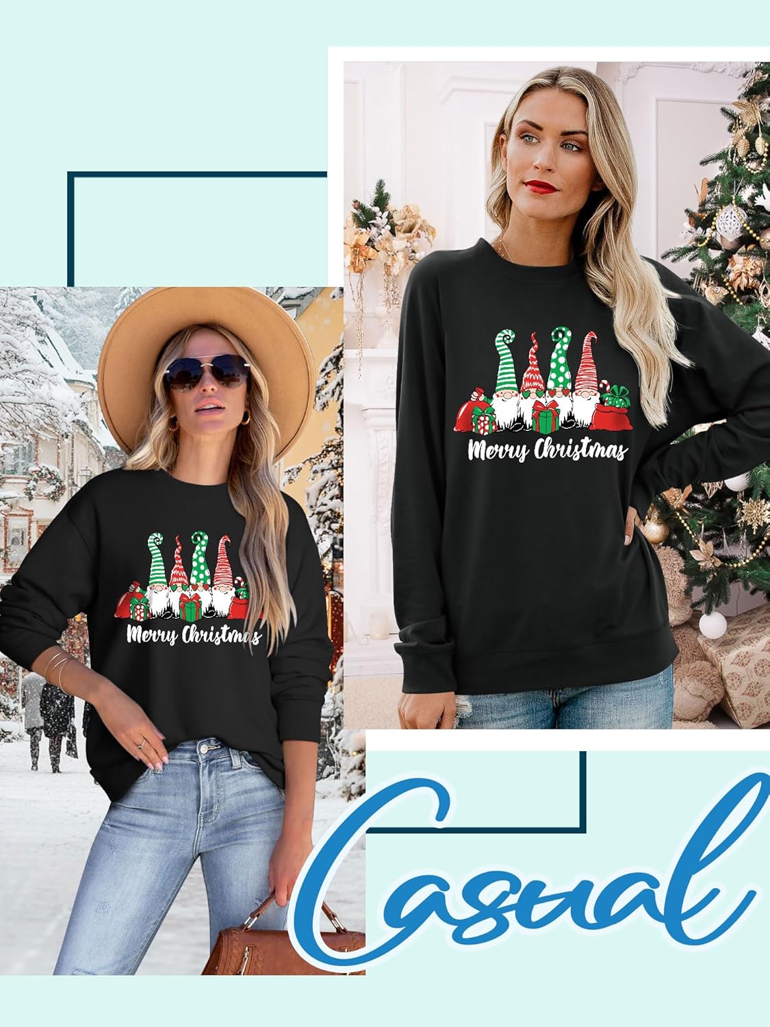 Thumbnail 1 de Yihelian Weihnachts-Sweatshirt für Damen mit Weihnachtswichtel-Print – Rundhalsausschnitt, langärmlig