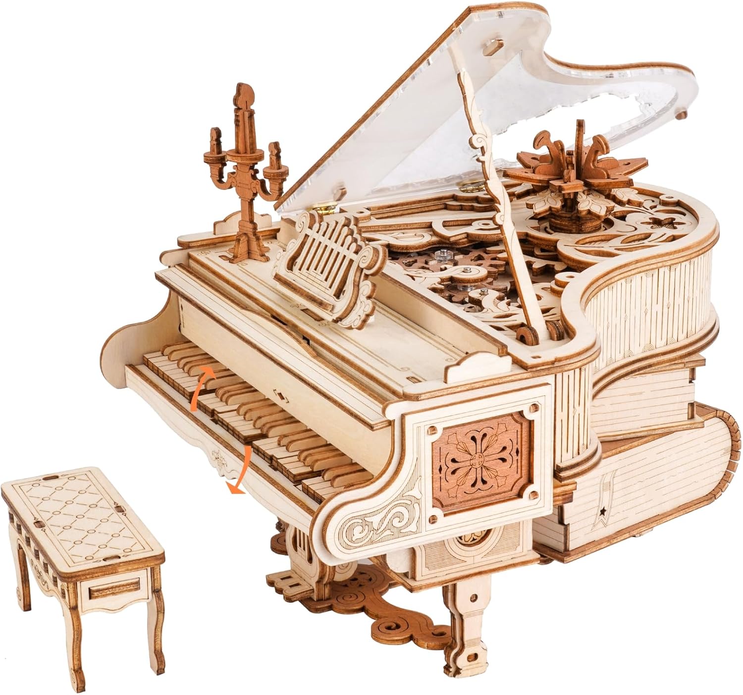 Thumbnail 1 de ROBOTIME Pianoforte Magico 3D in legno con scatola musicale e ingranaggi