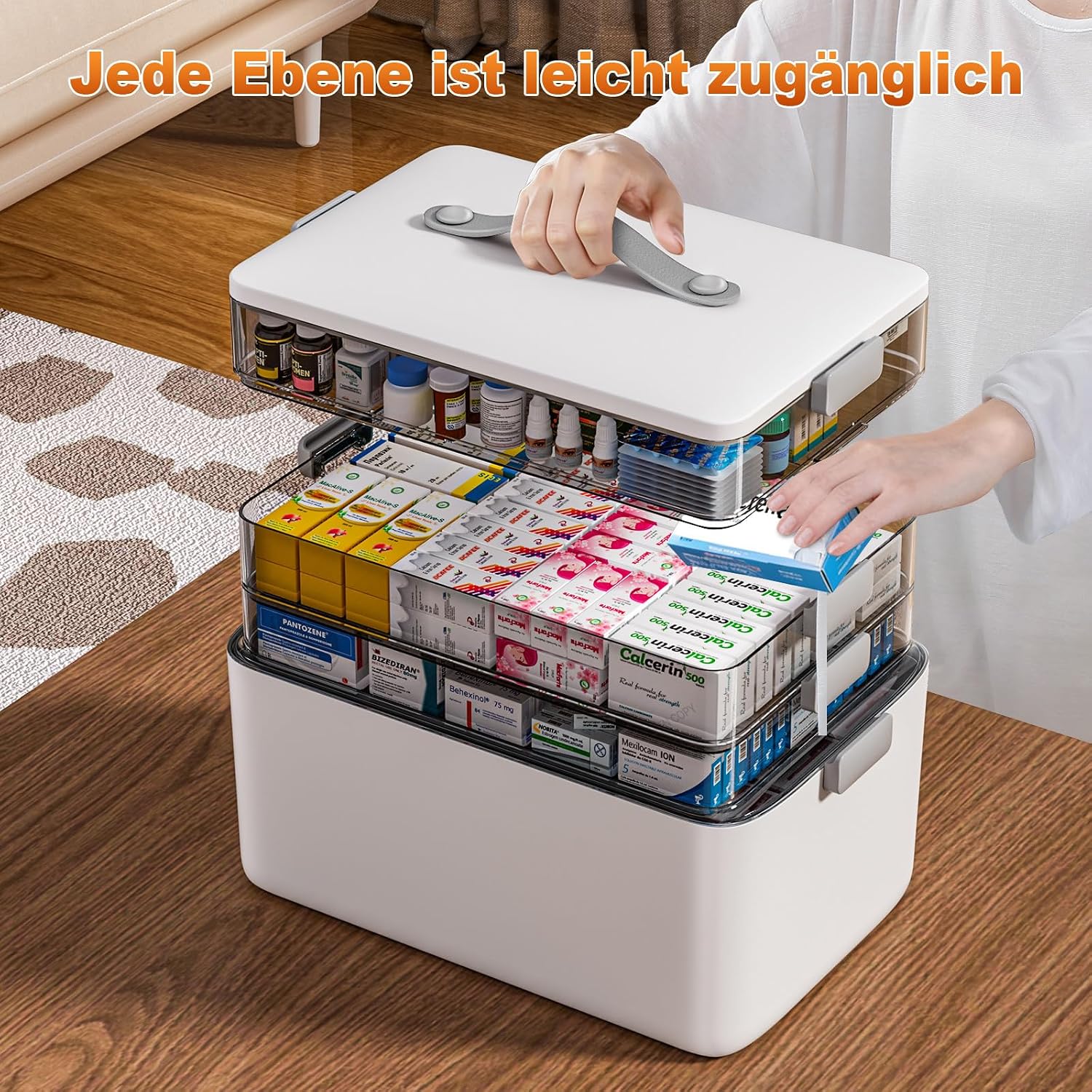 Detalle de MOPUP vierlagige Medikamentenaufbewahrungsbox mit Tragegriff (37×23×32 cm)