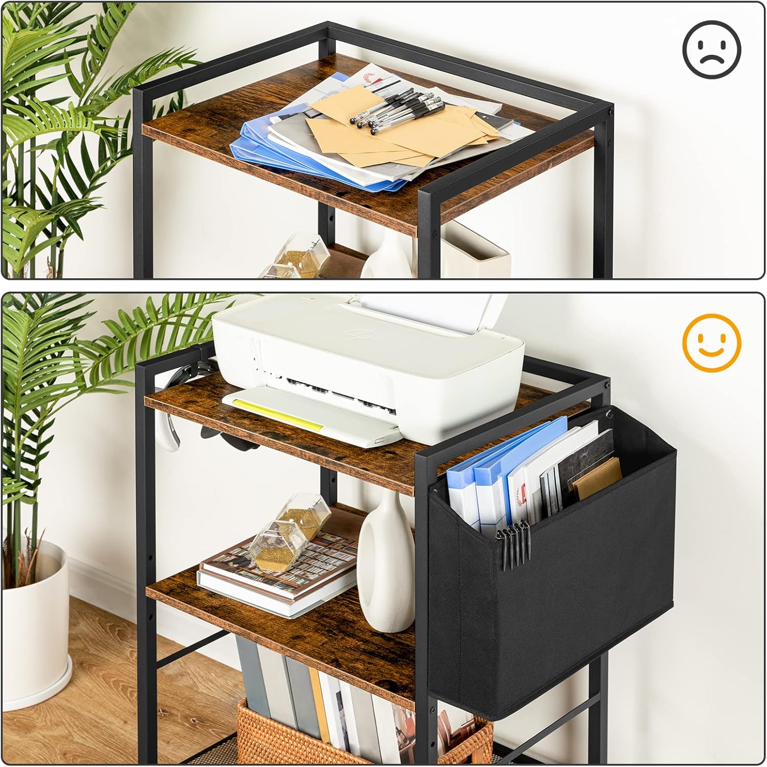 Thumbnail 3 de HOOBRO Druckertisch mit Rollen – 3 Ebenen Druckerwagen mit verstellbaren Ablagen (52 x 40 x 80,5 cm) EBF21PS01