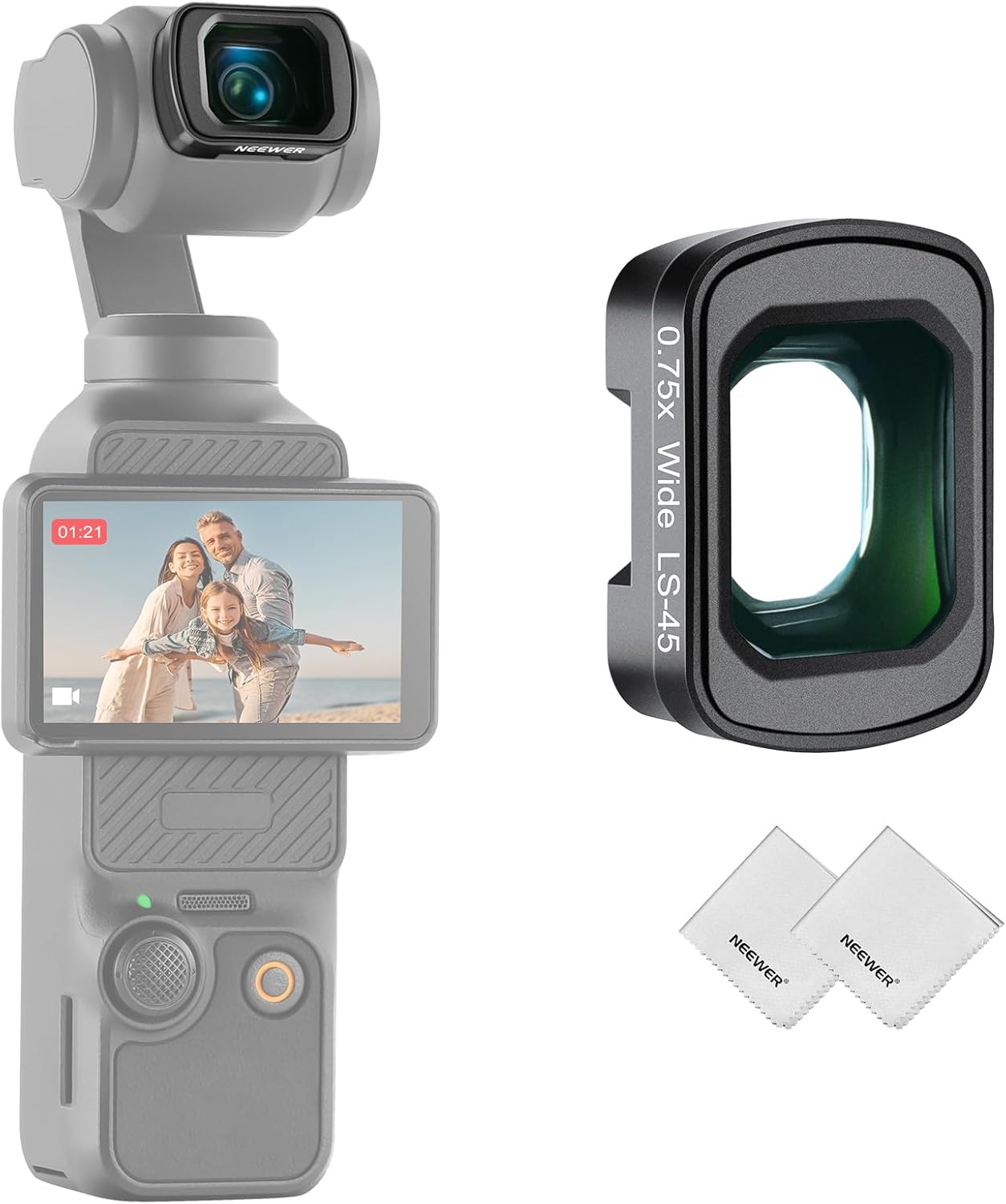 NEEWER 0.75x 108° FOV Wide Angle Lens for DJI Osmo Pocket 3/4 and Xtra Muse – Magnetic, Multi-coated Glass