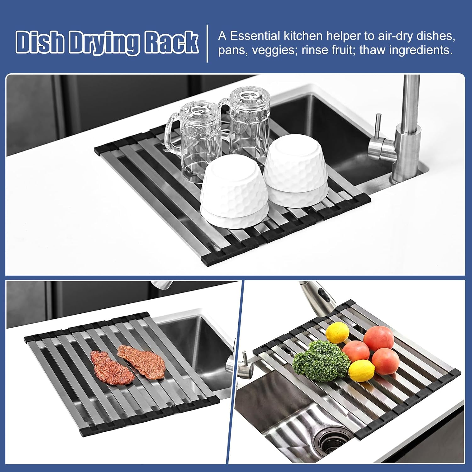 Thumbnail 1 de KitchenRaku Abtropfgestell Geschirr 40x32,5 cm – faltbar, Edelstahl 304 mit Silikonendenschutz