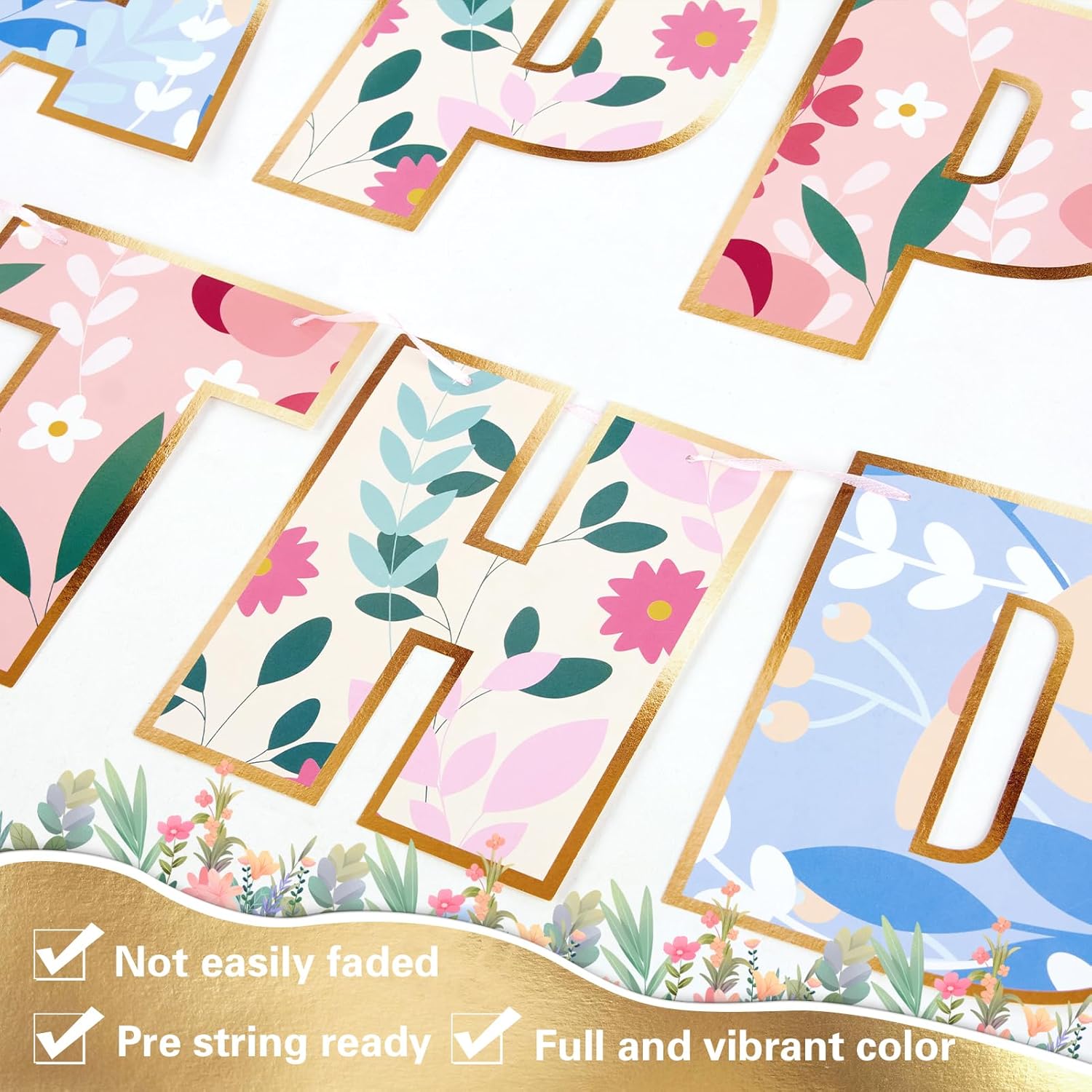 Thumbnail 2 de EASY JOY Wildflower Birthday Banner Set (3 Pcs) – Pre-Strung Floral Garlands