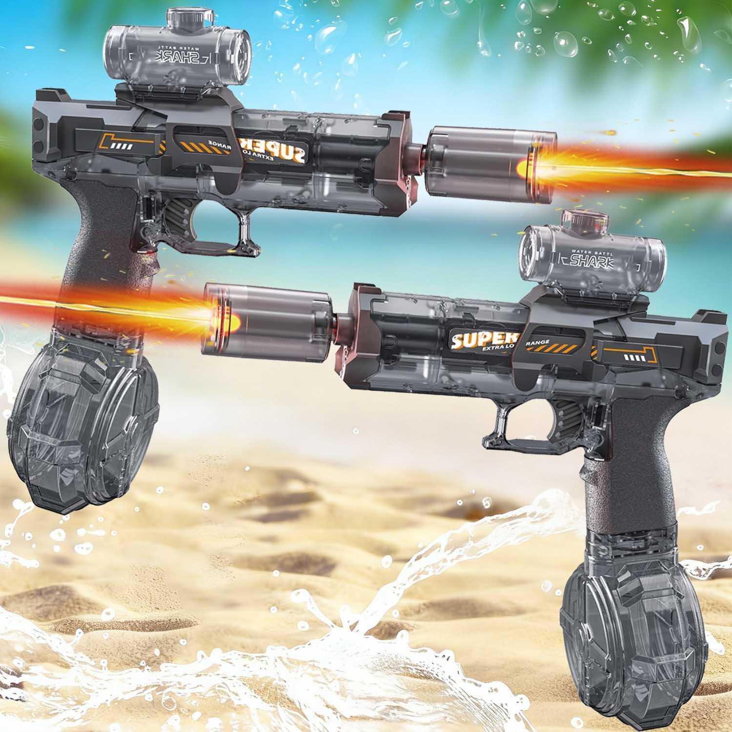 Detalle de 2-Pack Electric Water Guns for Adults and Kids with LED Lights – Ultra Long Range, 320cc Capacity (Grey + Blue)