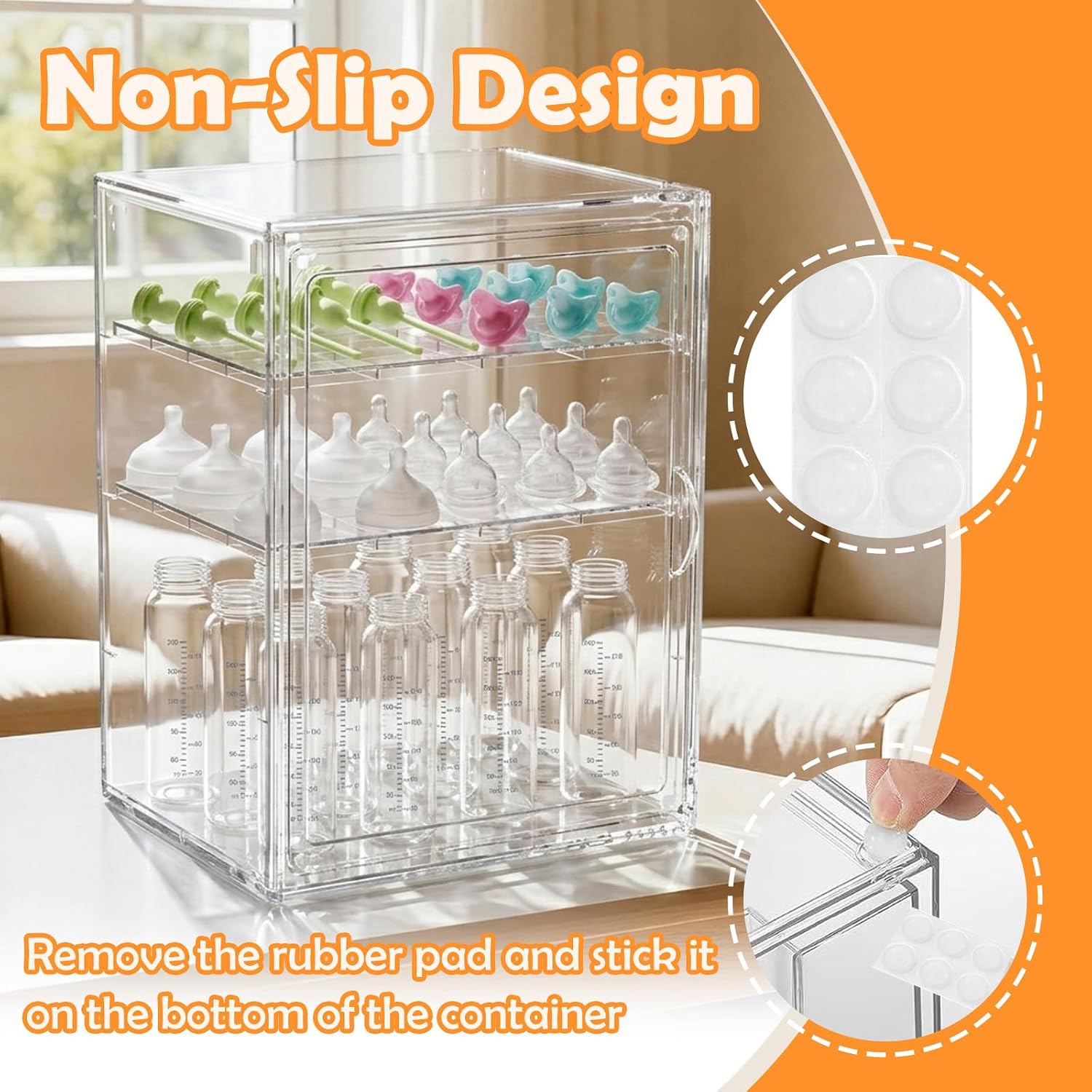 Thumbnail 5 de LEARNIBEE Baby Bottle Organizer, Adjustable 3-Tier Dustproof Plastic Storage