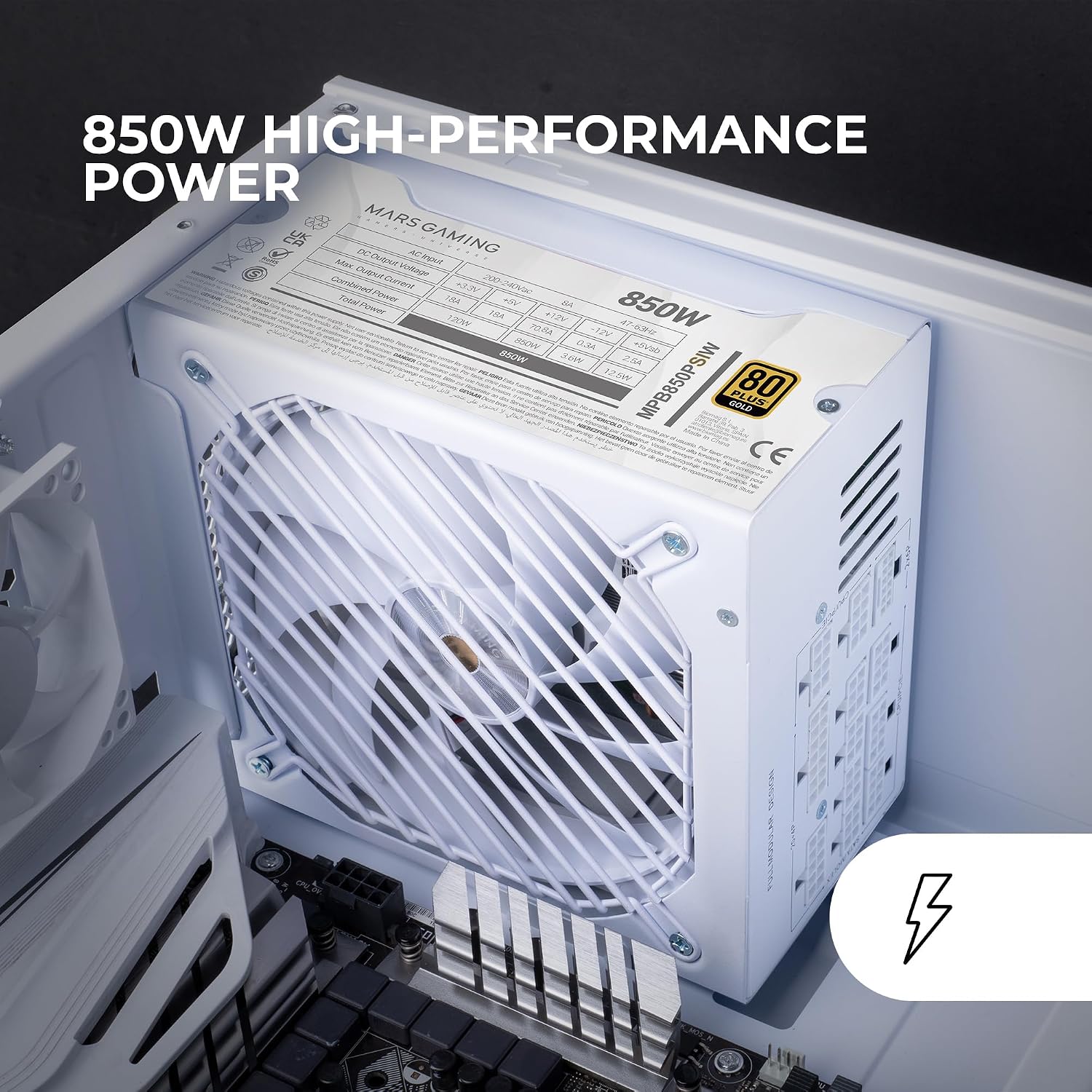 Detalle 2 de Mars Gaming MPB850PSI, alimentatore Full Modulare ATX 850W 80 Plus Gold con ATX 3.1 e PCIe 5.1