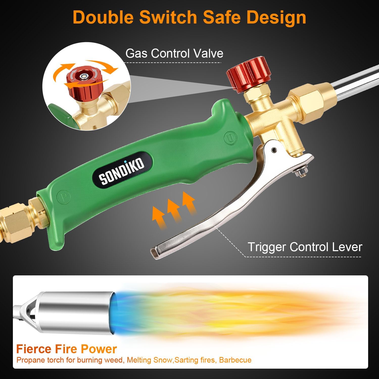 Detalle de Sondiko GJD420 Propane Weed Torch with 11.5-Foot Hose and Adjustable Flame