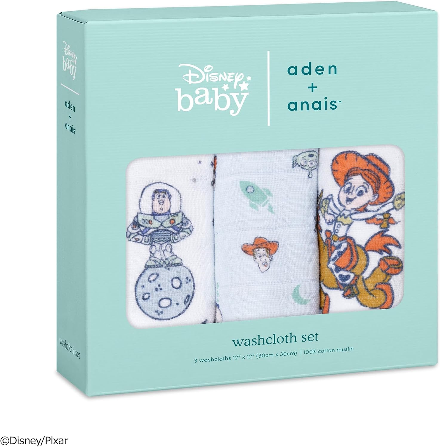 Detalle de aden + anais WCADABDAWCC30012DI ウォッシュクロス 3枚セット トイ・ストーリー柄、モスリンコットン、30×30cm