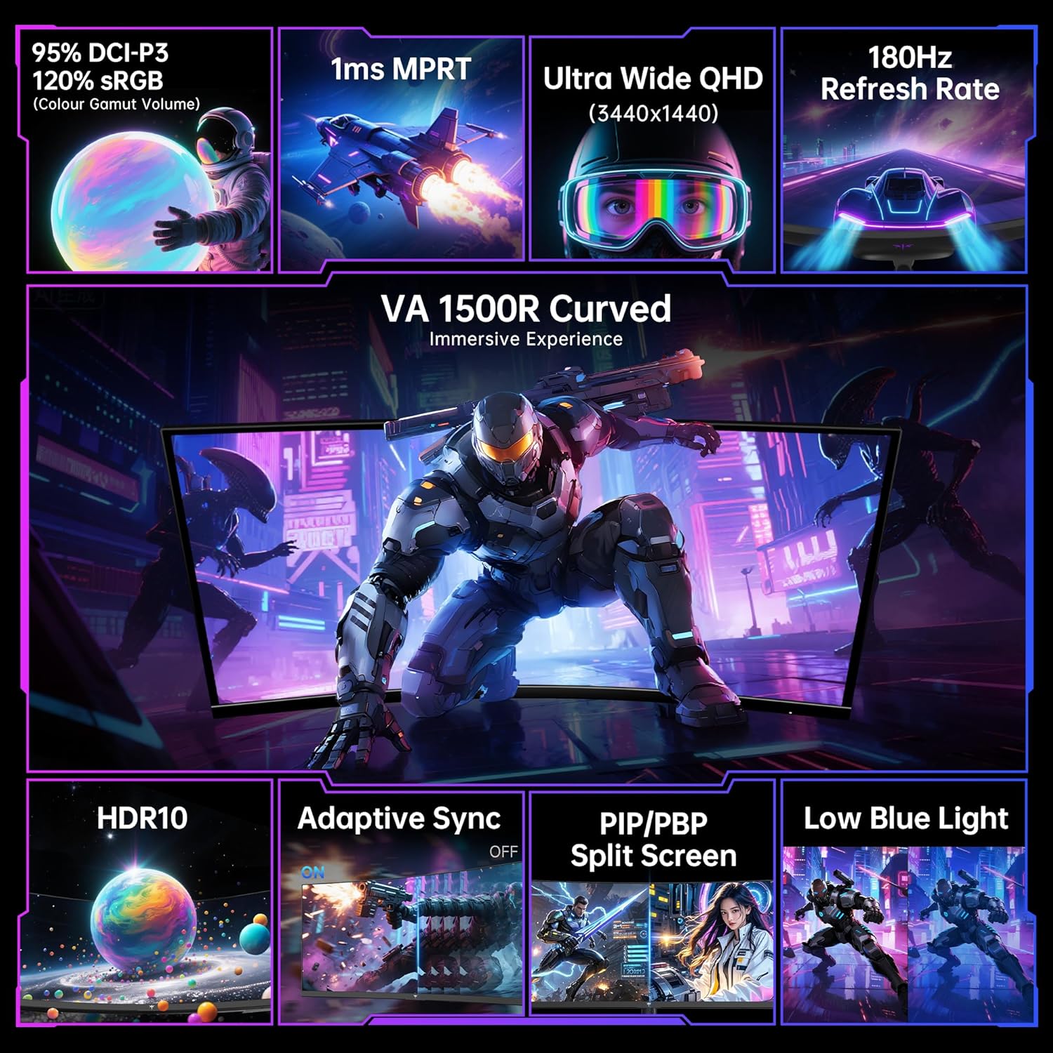 Thumbnail 1 de KTC H34S18S 34-inch Curved Ultrawide UWQHD Gaming Monitor (3440 x 1440, 180Hz, VA, HDR10)