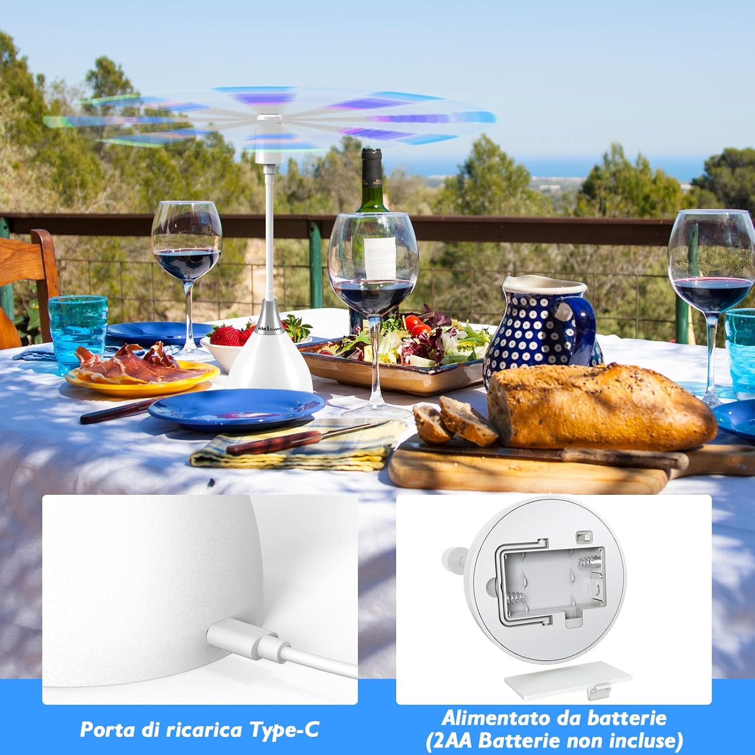 Detalle 2 de AMZtime 3PCS Repellente Zanzare USB-C: Ventilatori anti-insetti pieghevoli, appendibili e silenziosi per tavolo