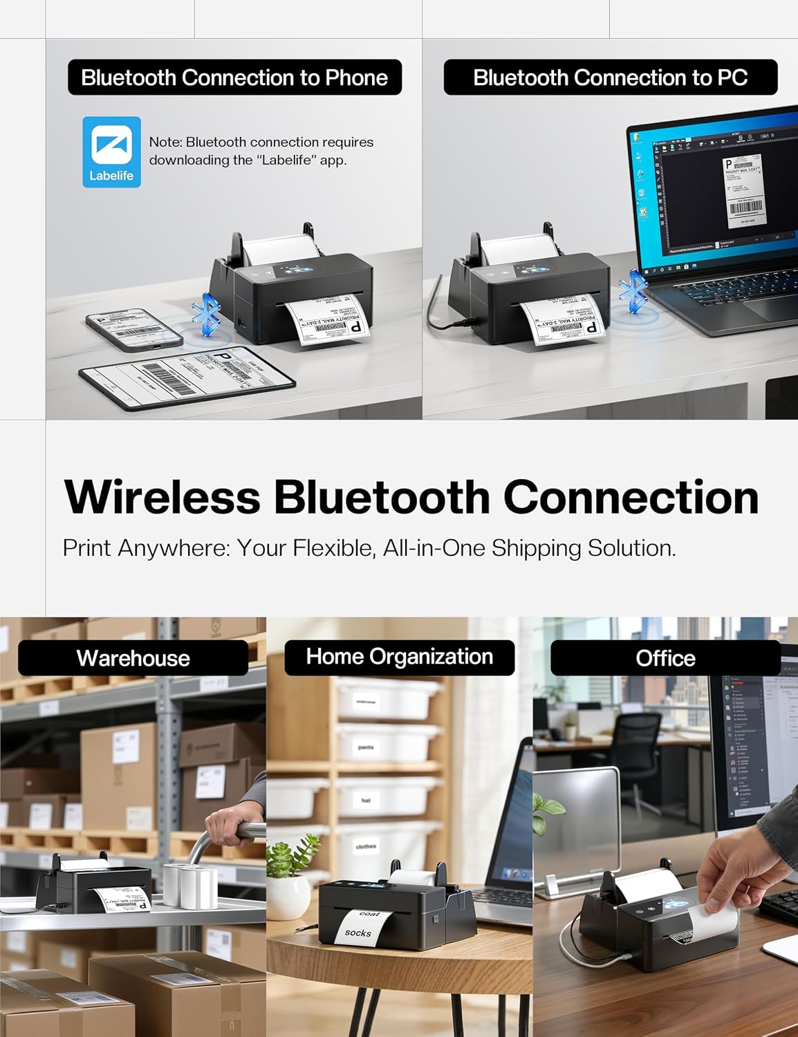 Thumbnail 3 de Phomemo PM64D Thermal Label Printer with Touch Screen (4x6) – Bluetooth & USB, Ideal for Postage, Addresses and Barcodes