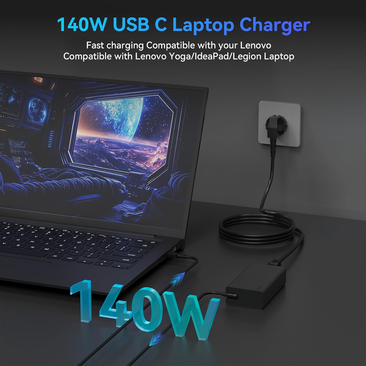 Detalle de 140W USB-C Laptop Netzteil für Lenovo ThinkPad, Yoga, Legion und mehr – zuverlässiges Ladegerät für Vielnutzer