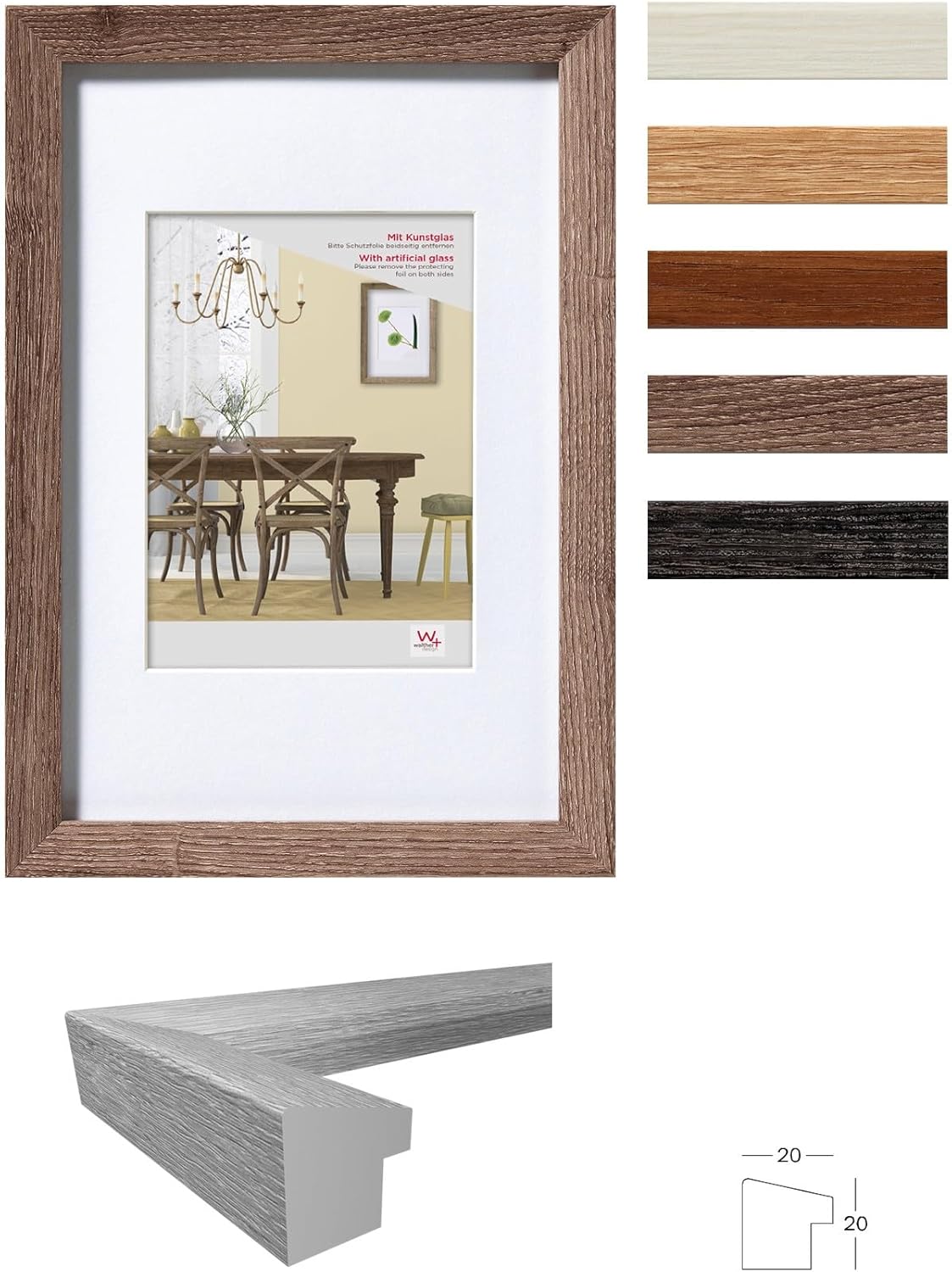 Thumbnail 1 de walther design Bilderrahmen Fiorito Eiche Dunkel 21 x 29,7 cm (DIN A4) mit Kunstglas und Passepartout – Holzrahmen EFX130P